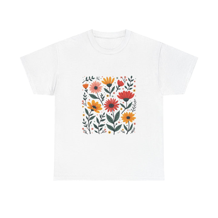Floral Meadow Retro Orange & Pink Wildflower Graphic T-Shirt