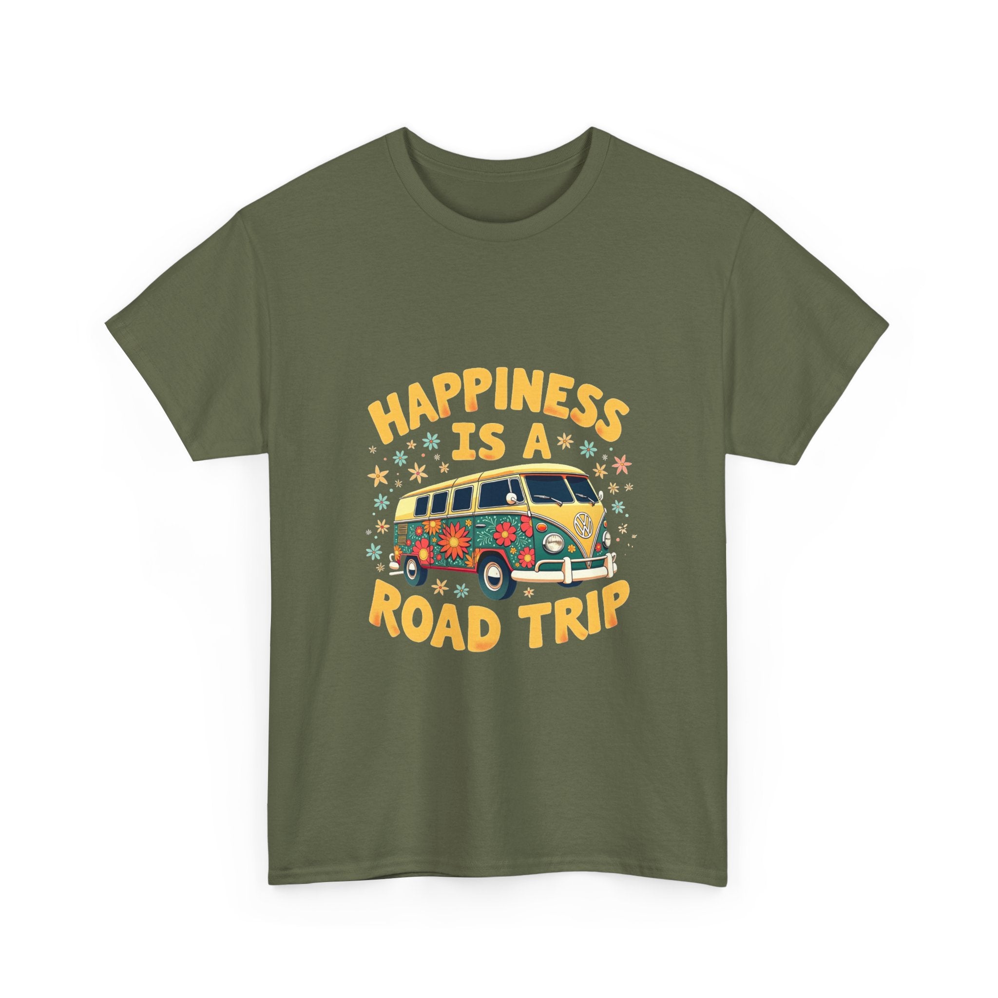 "Happiness Is A Road Trip" Retro VW Bus T-Shirt