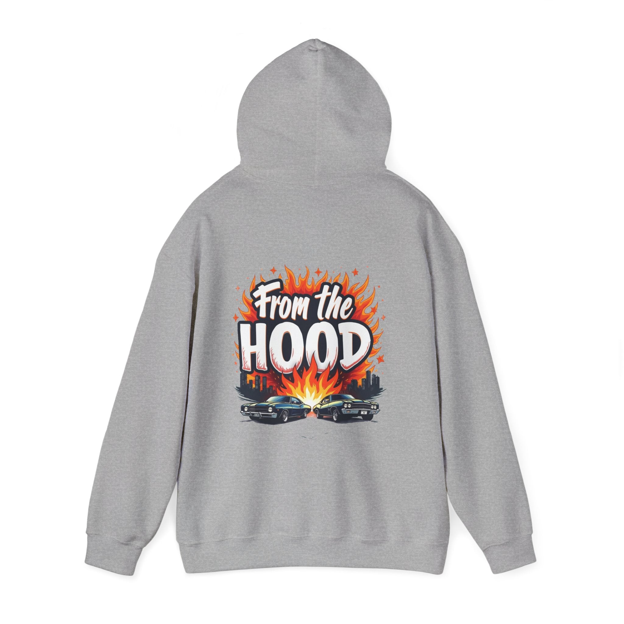 'From The Hood Graphic Hoodie' Vintage Car Flames Streetwear Pullover