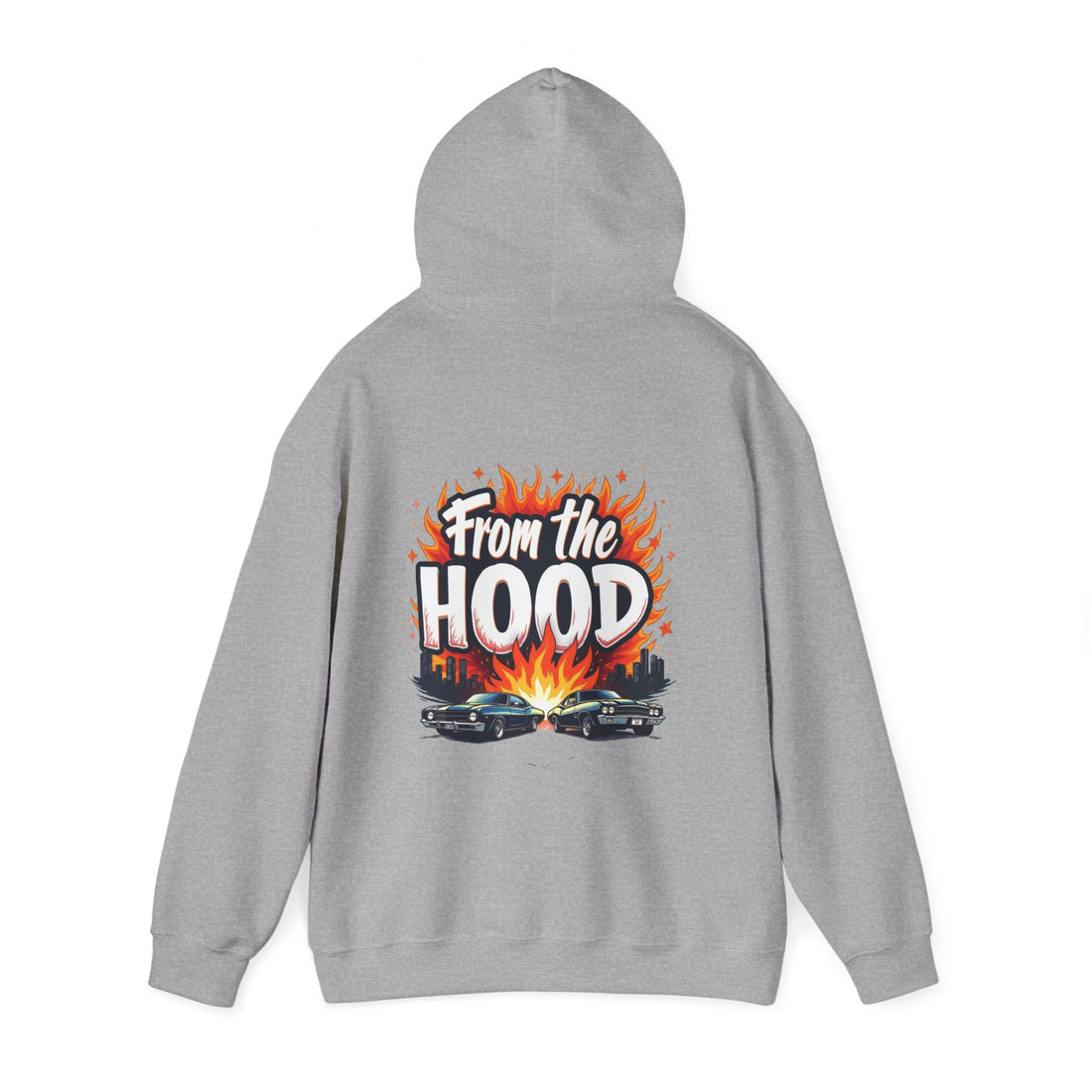 'From The Hood Graphic Hoodie' Vintage Car Flames Streetwear Pullover