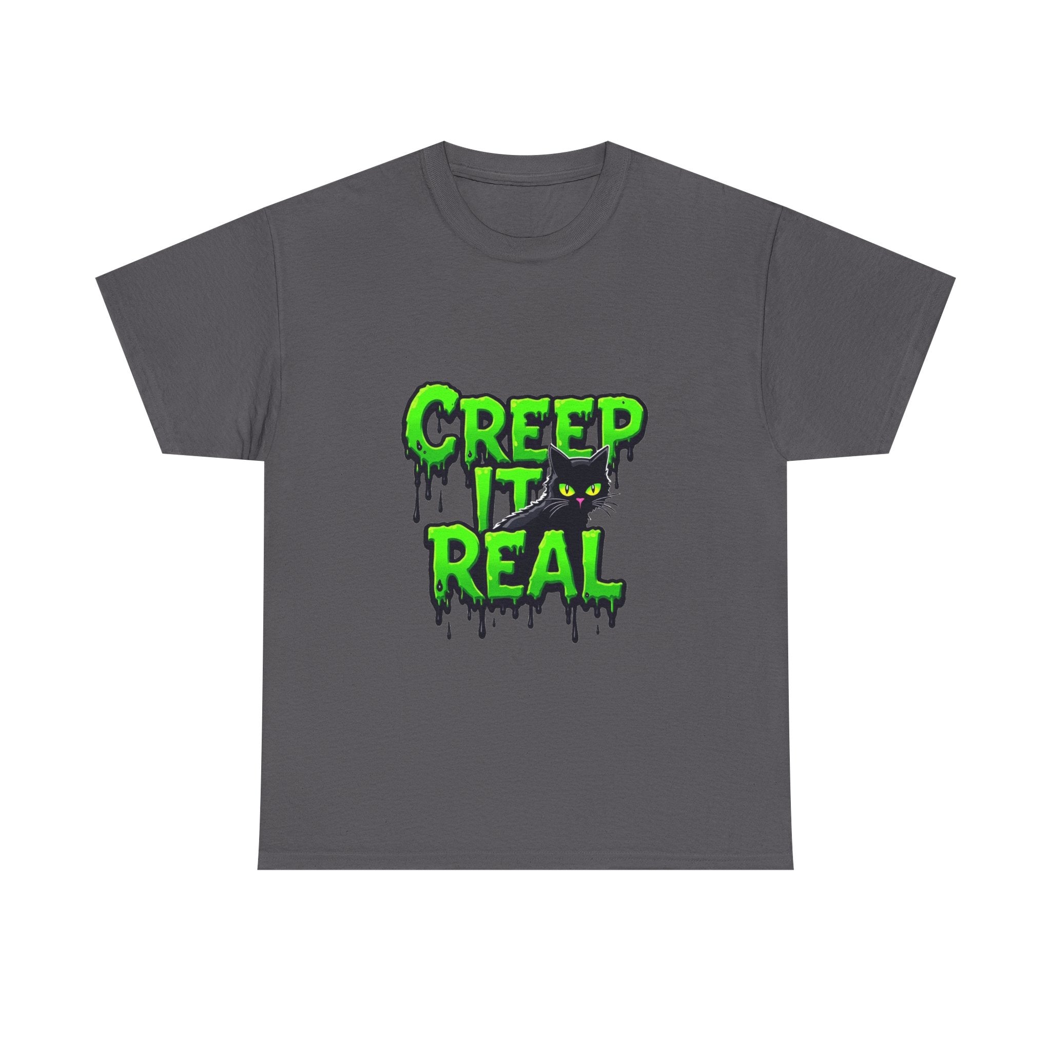 'Creep It Real' Neon Green Halloween Cat T-Shirt