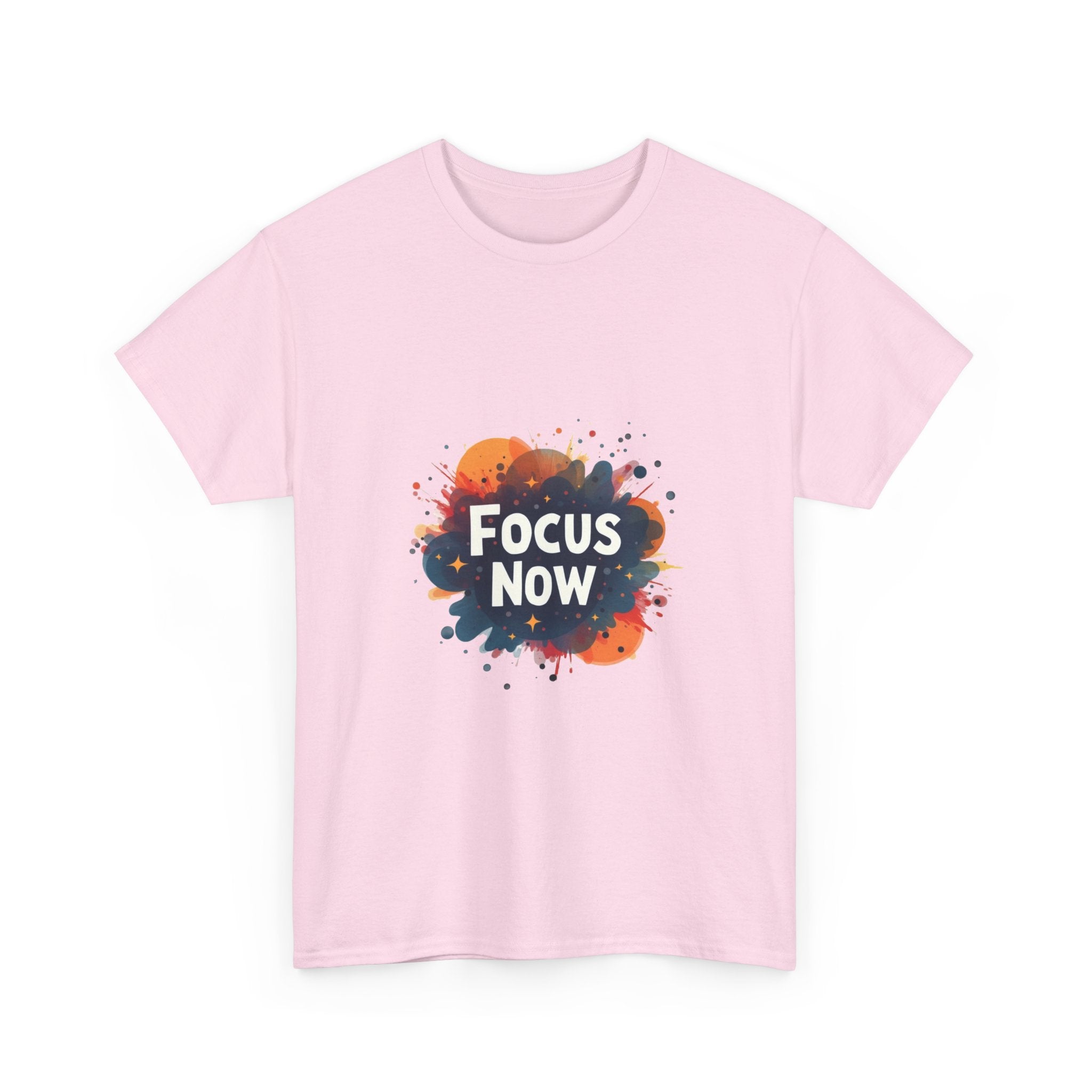 'Focus Now' Motivational Graphic T‑Shirt with Color Splash Design