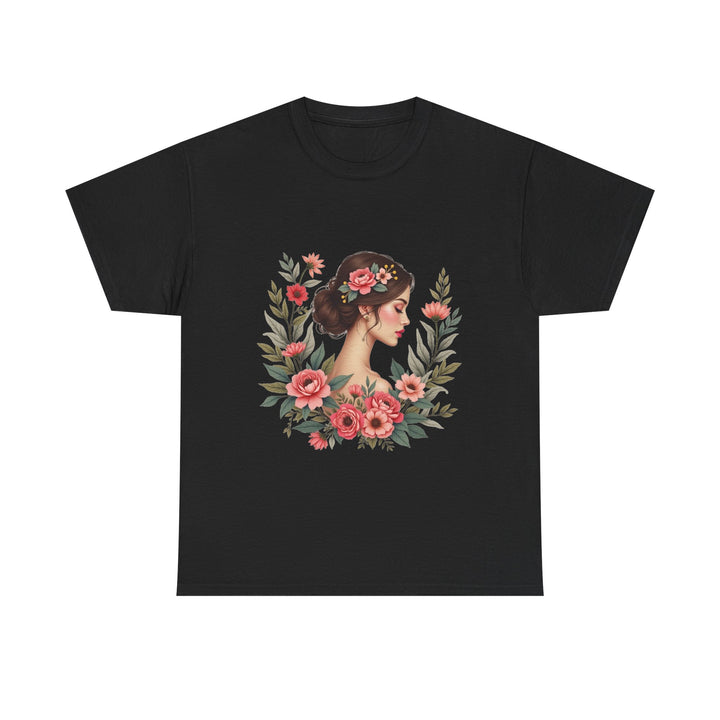 Floral Portrait Vintage Woman Flower Wreath Graphic Shirt