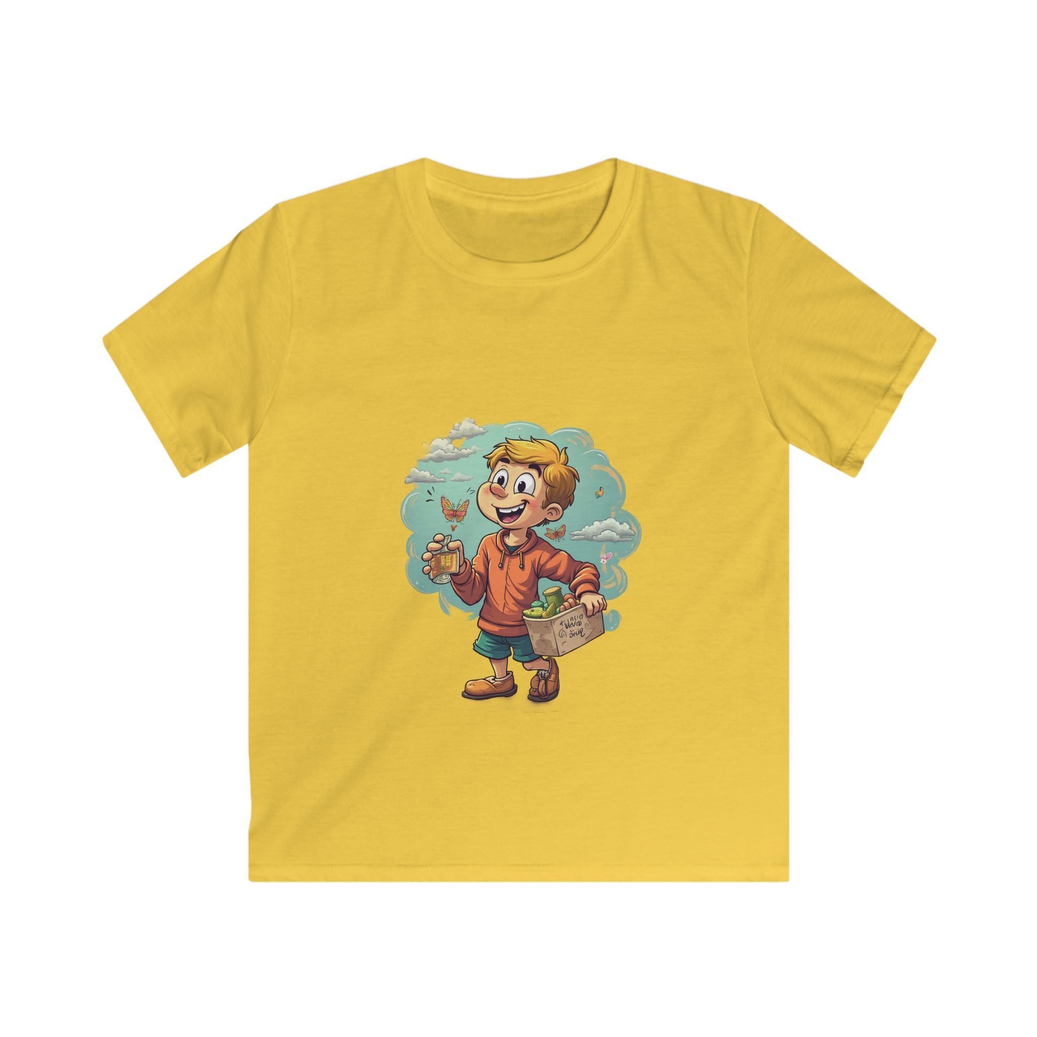 Happy Kid with Snacks Cartoon Graphic Shirt