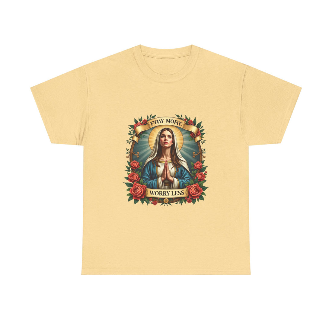 "Pray More Worry Less" Virgin Mary Graphic T-Shirt