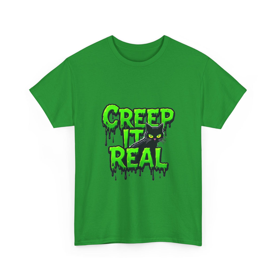 'Creep It Real' Neon Green Halloween Cat T-Shirt