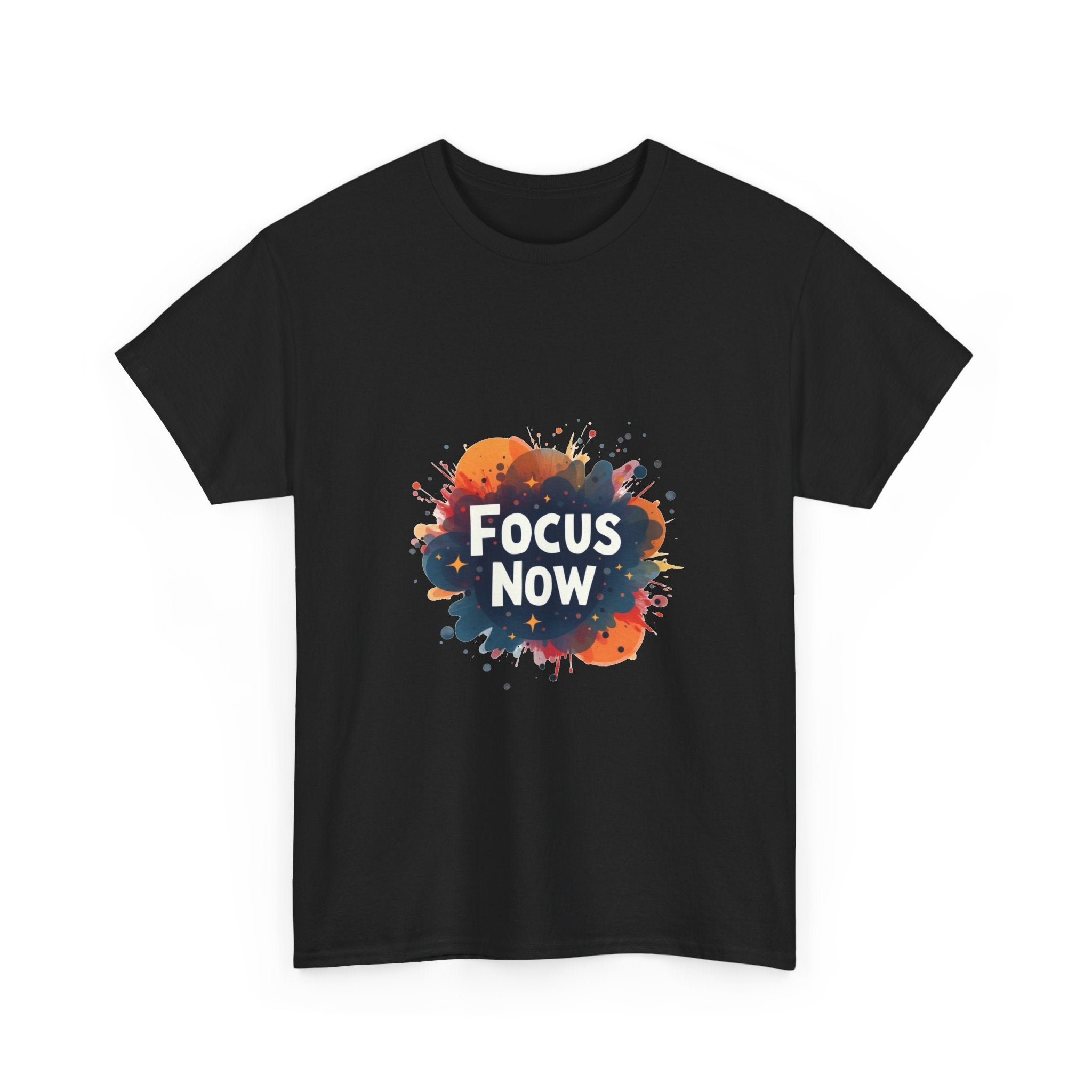 'Focus Now' Motivational Graphic T‑Shirt with Color Splash Design