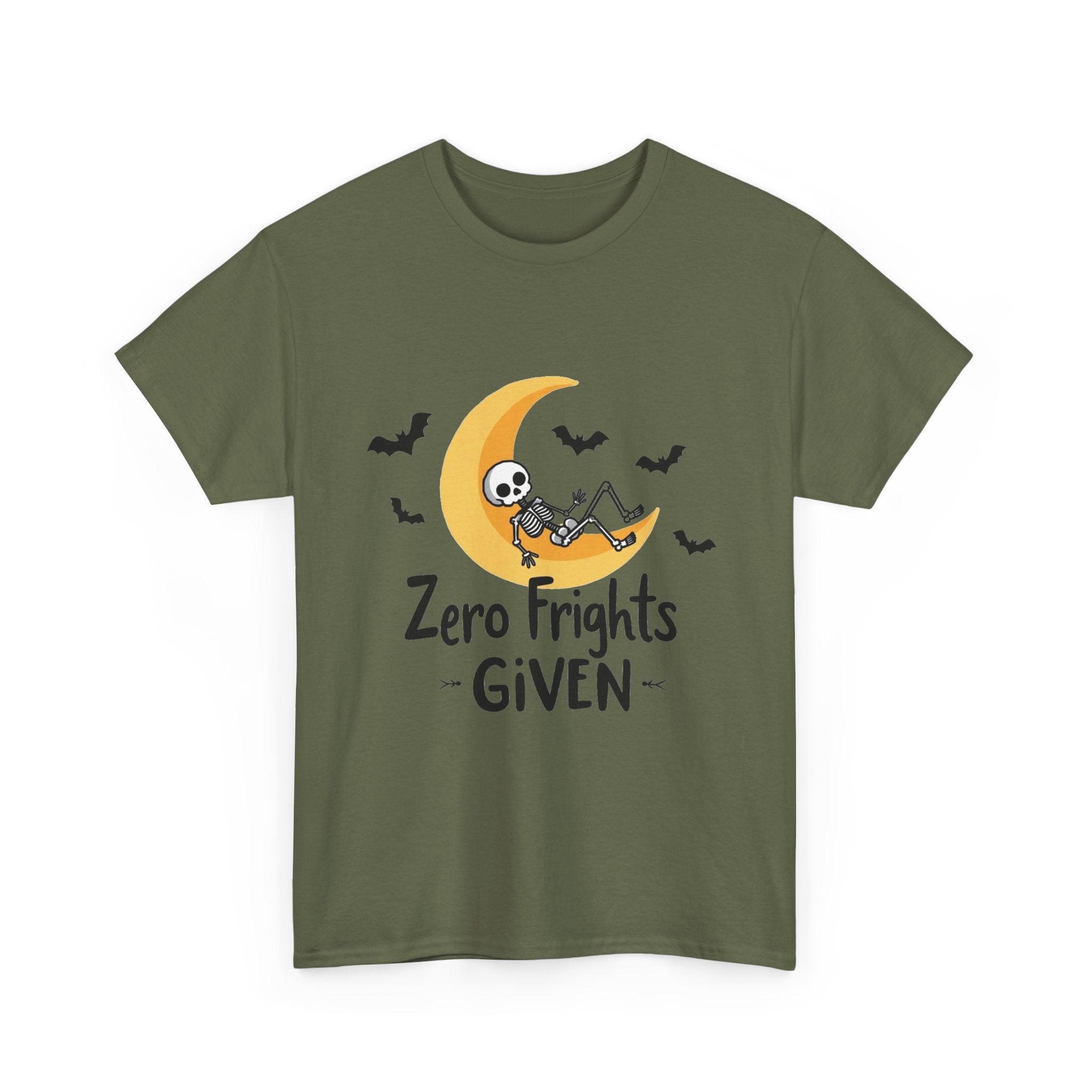 'Zero Frights Given' Cute Skeleton Moon Halloween T-shirt
