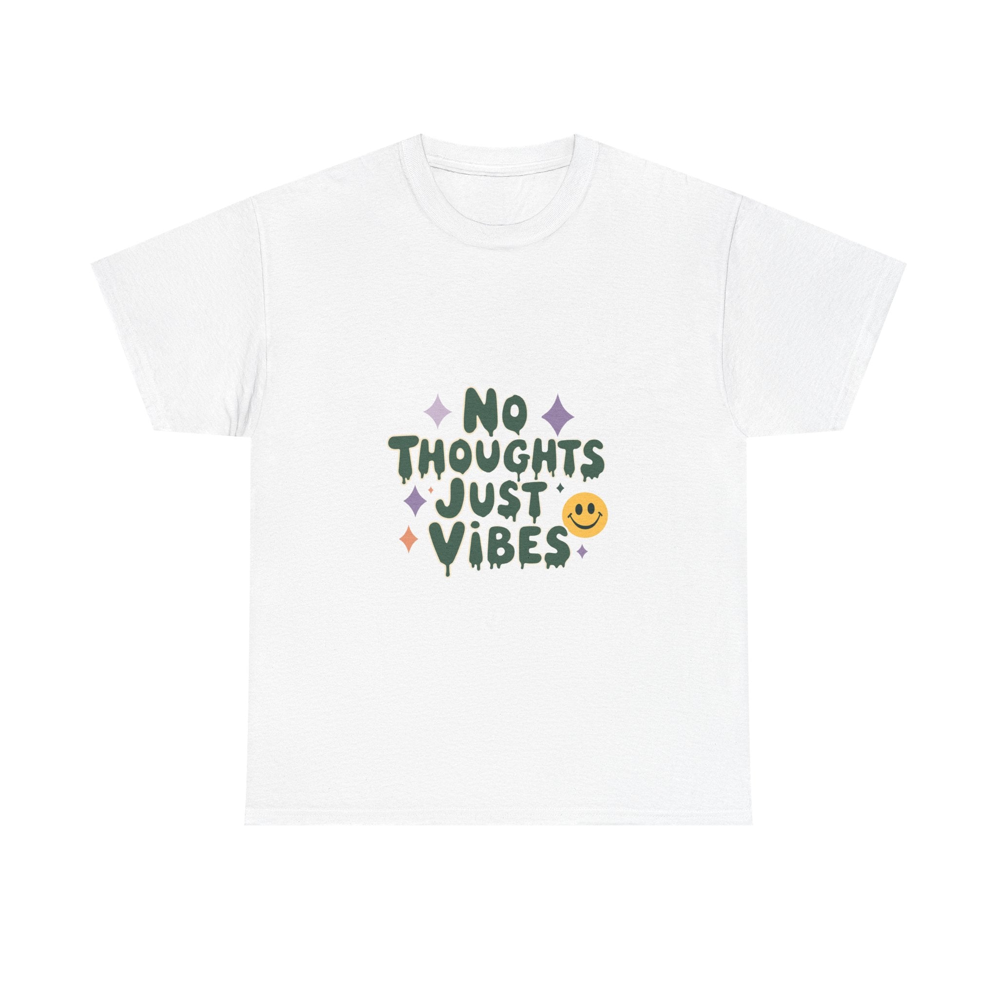 'No Thoughts Just Vibes' Relaxed Smiley Graphic T-Shirt