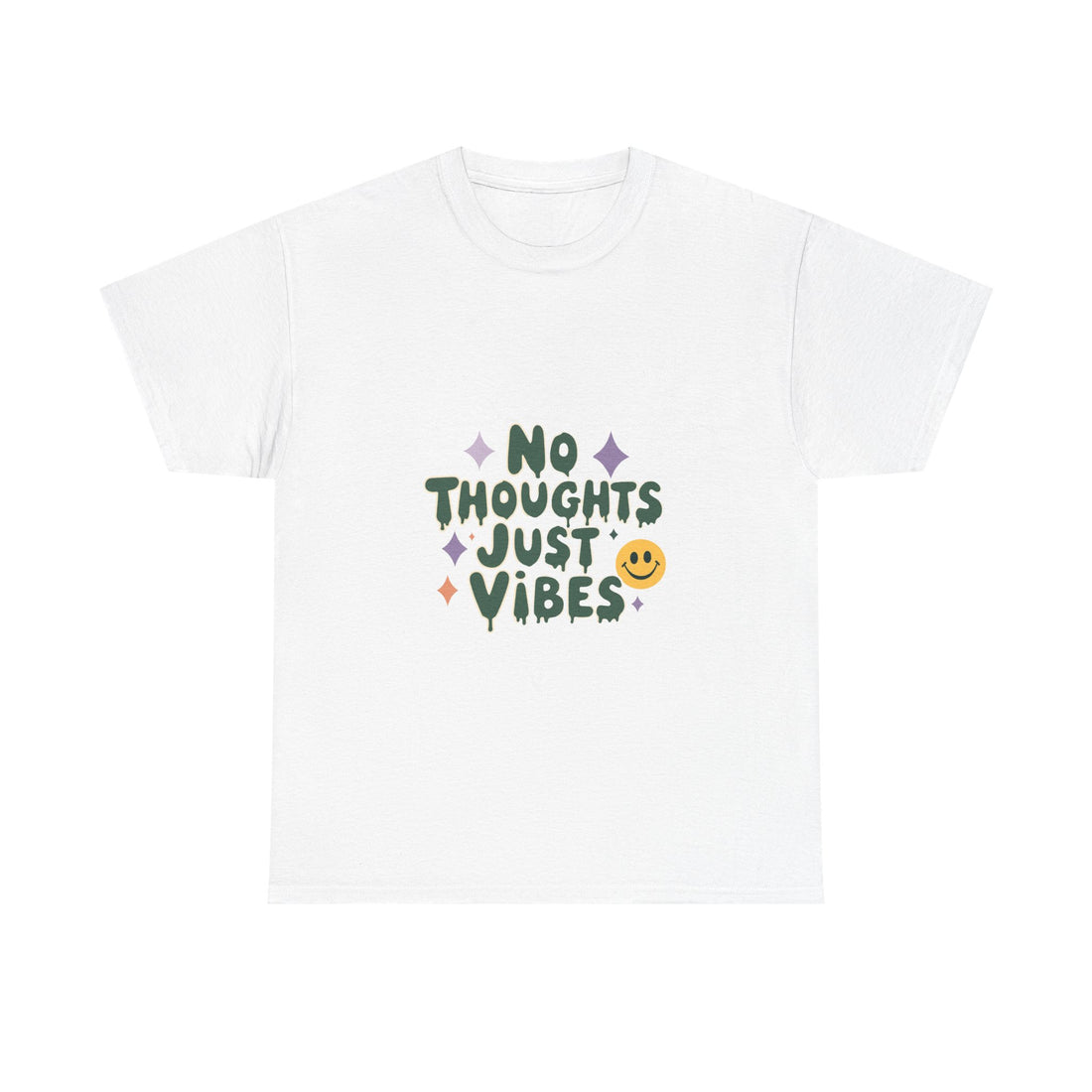 'No Thoughts Just Vibes' Relaxed Smiley Graphic T-Shirt