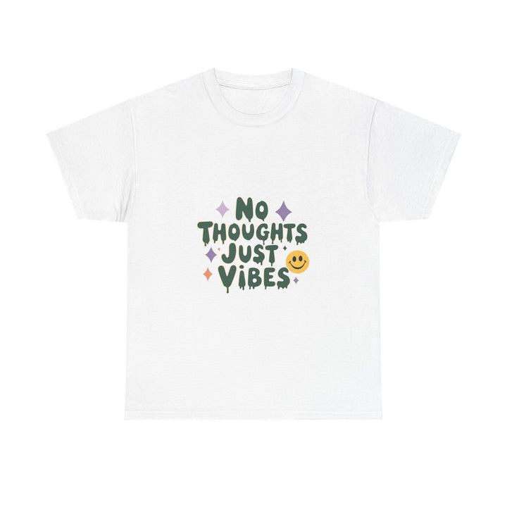 'No Thoughts Just Vibes' Relaxed Smiley Graphic T-Shirt