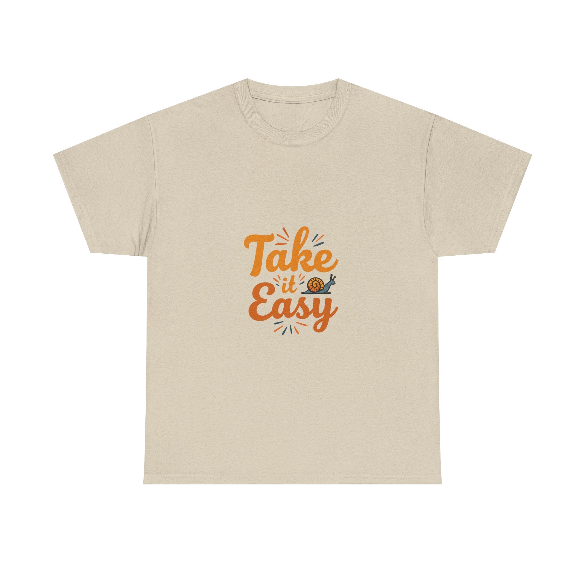 'Take It Easy' Retro Script Relaxed T-Shirt with Snail Graphic