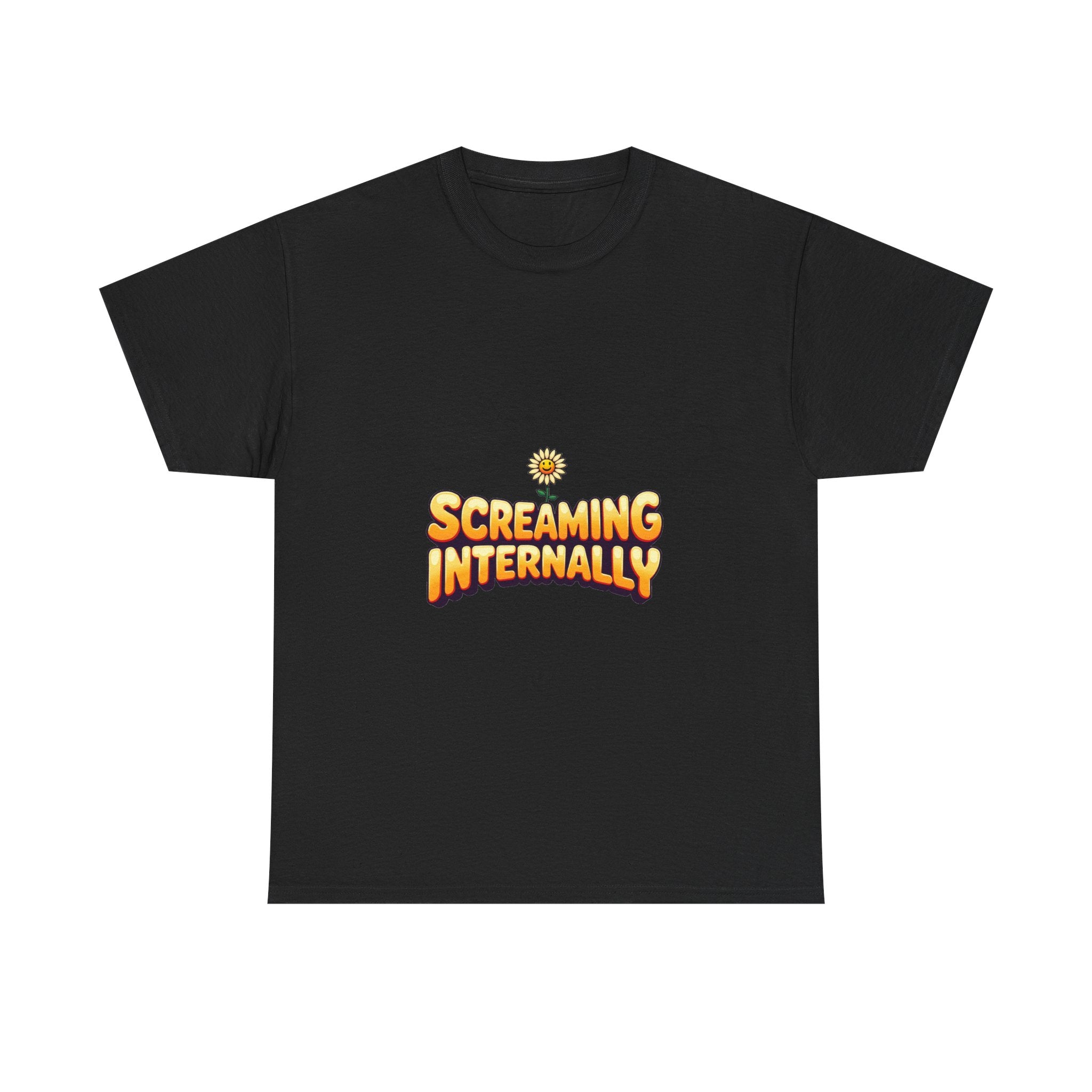 'Screaming Internally' Funny Retro Sun Graphic Cotton T‑Shirt