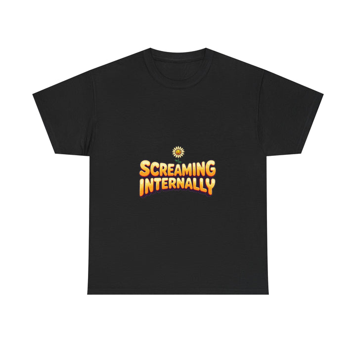 'Screaming Internally' Funny Retro Sun Graphic Cotton T‑Shirt
