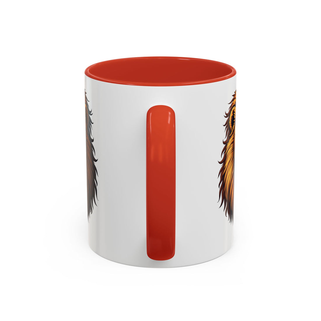 Bold Roaring Lion Face Illustration, Red  / Orange Handle & Interior Mug, 11/15oz