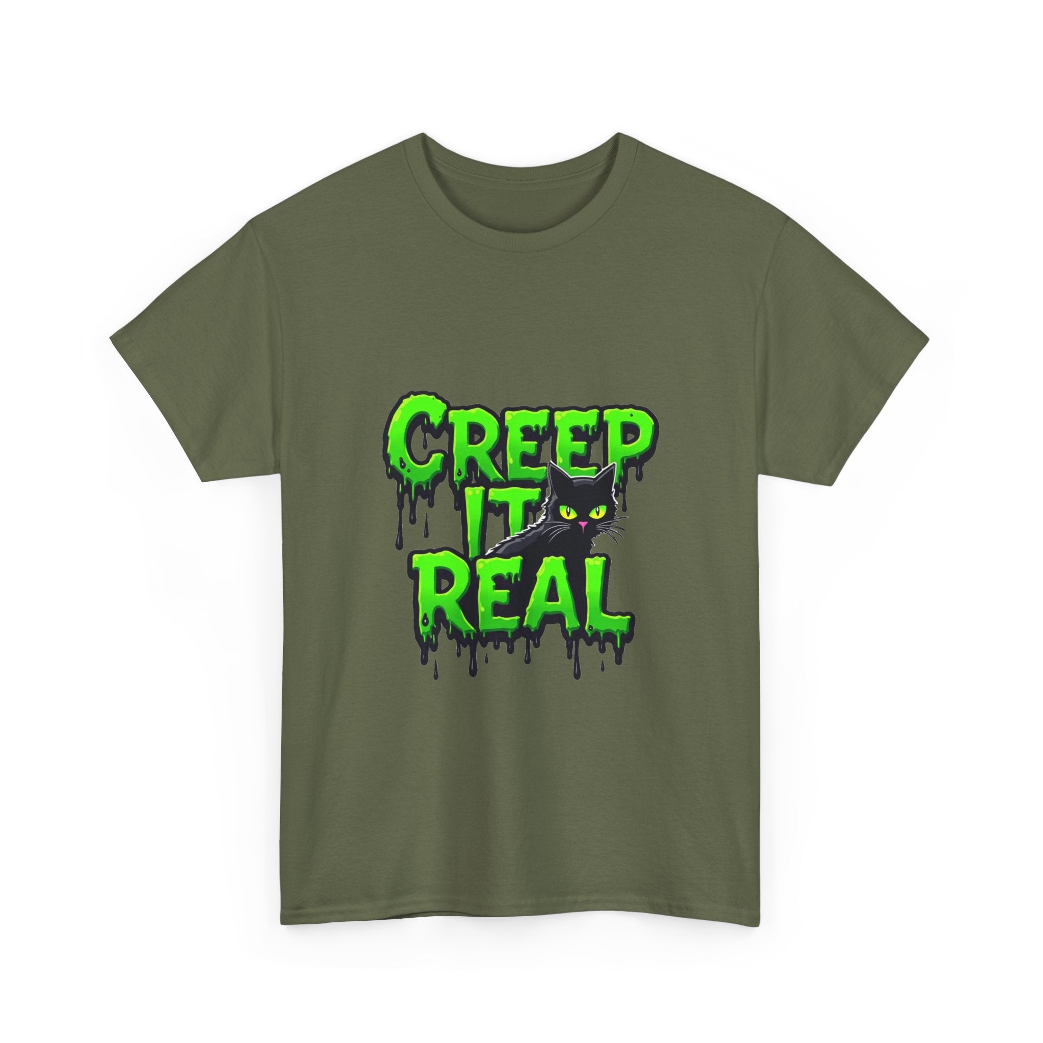 'Creep It Real' Neon Green Halloween Cat T-Shirt