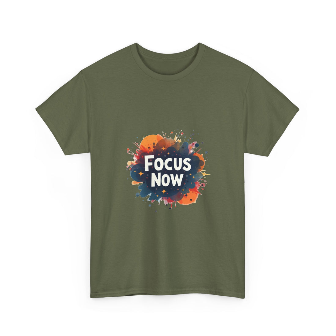 'Focus Now' Motivational Graphic T‑Shirt with Color Splash Design