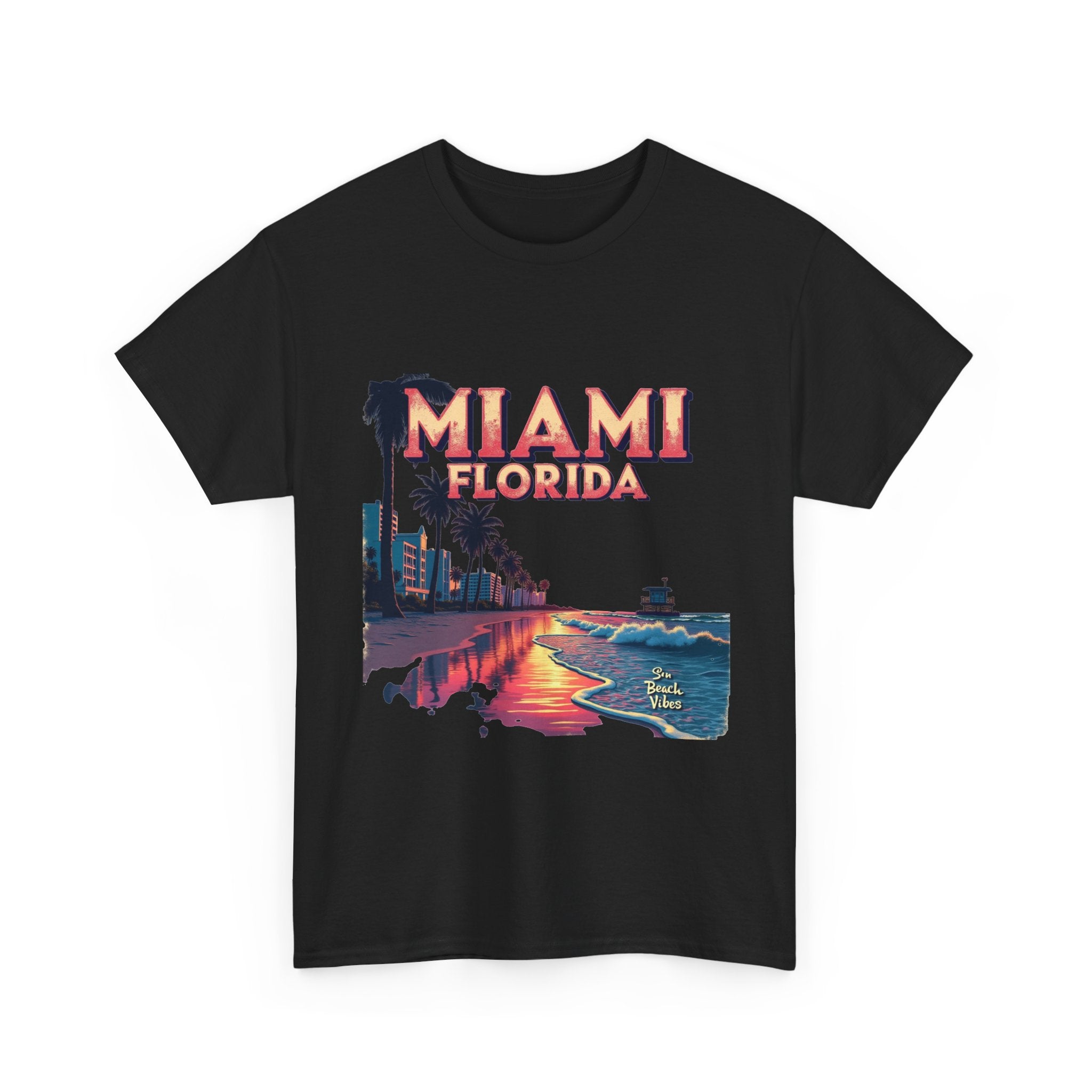 'Miami Florida' Sunset Retro Beachscape T-Shirt