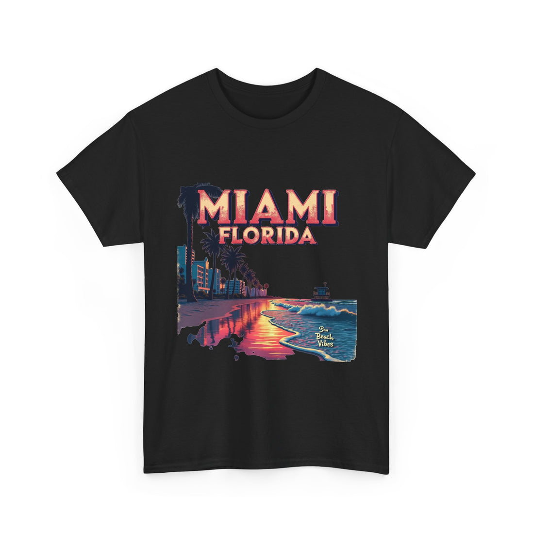 'Miami Florida' Sunset Retro Beachscape T-Shirt