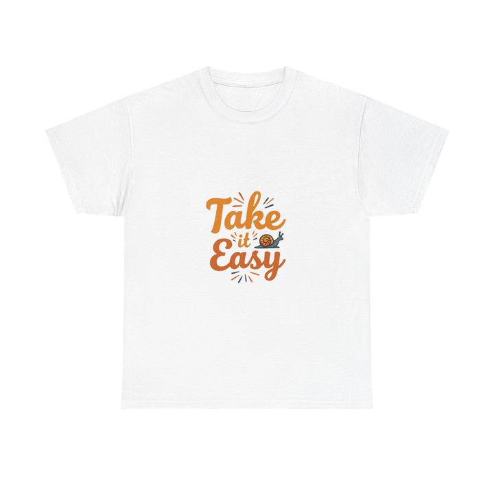 'Take It Easy' Retro Script Relaxed T-Shirt with Snail Graphic