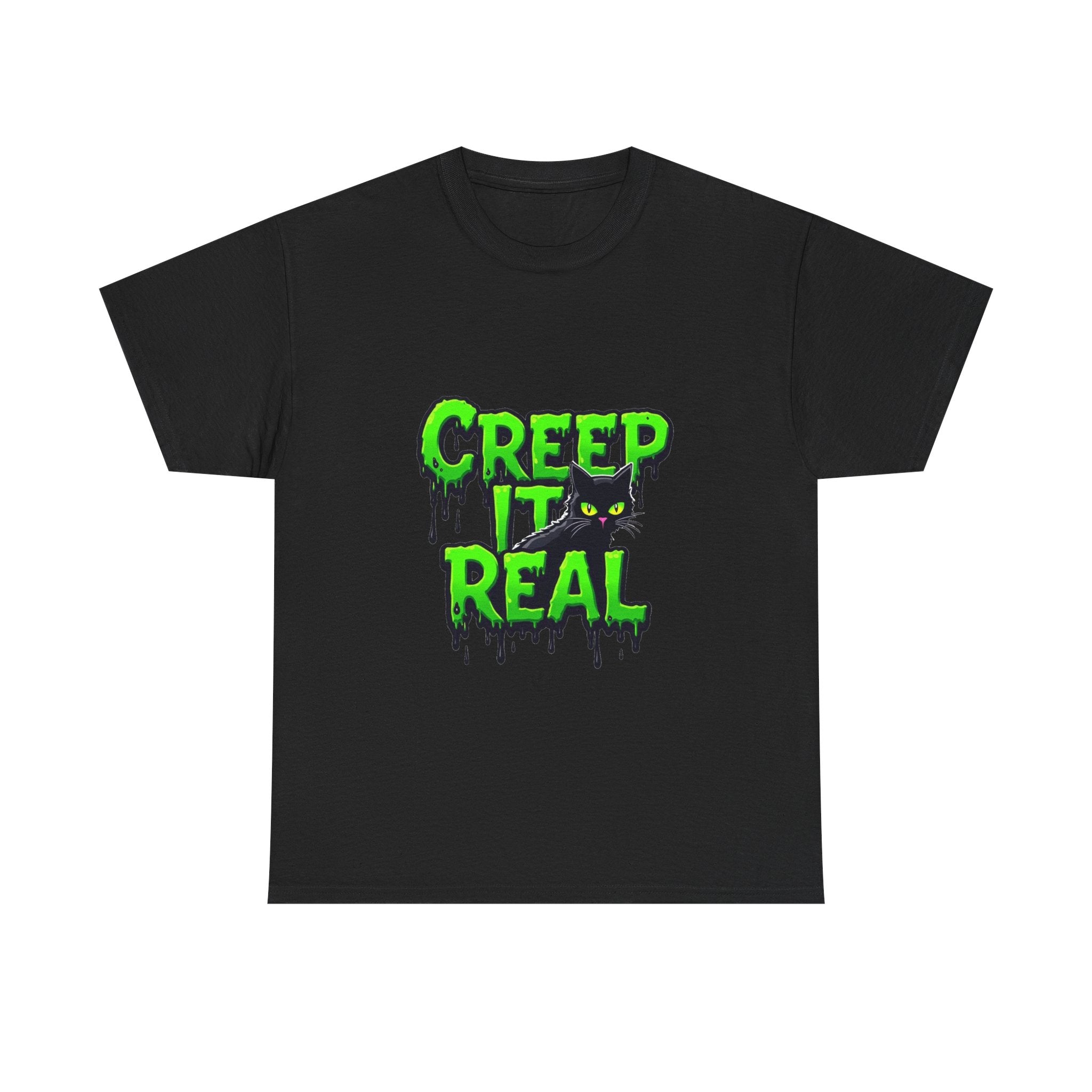 'Creep It Real' Neon Green Halloween Cat T-Shirt
