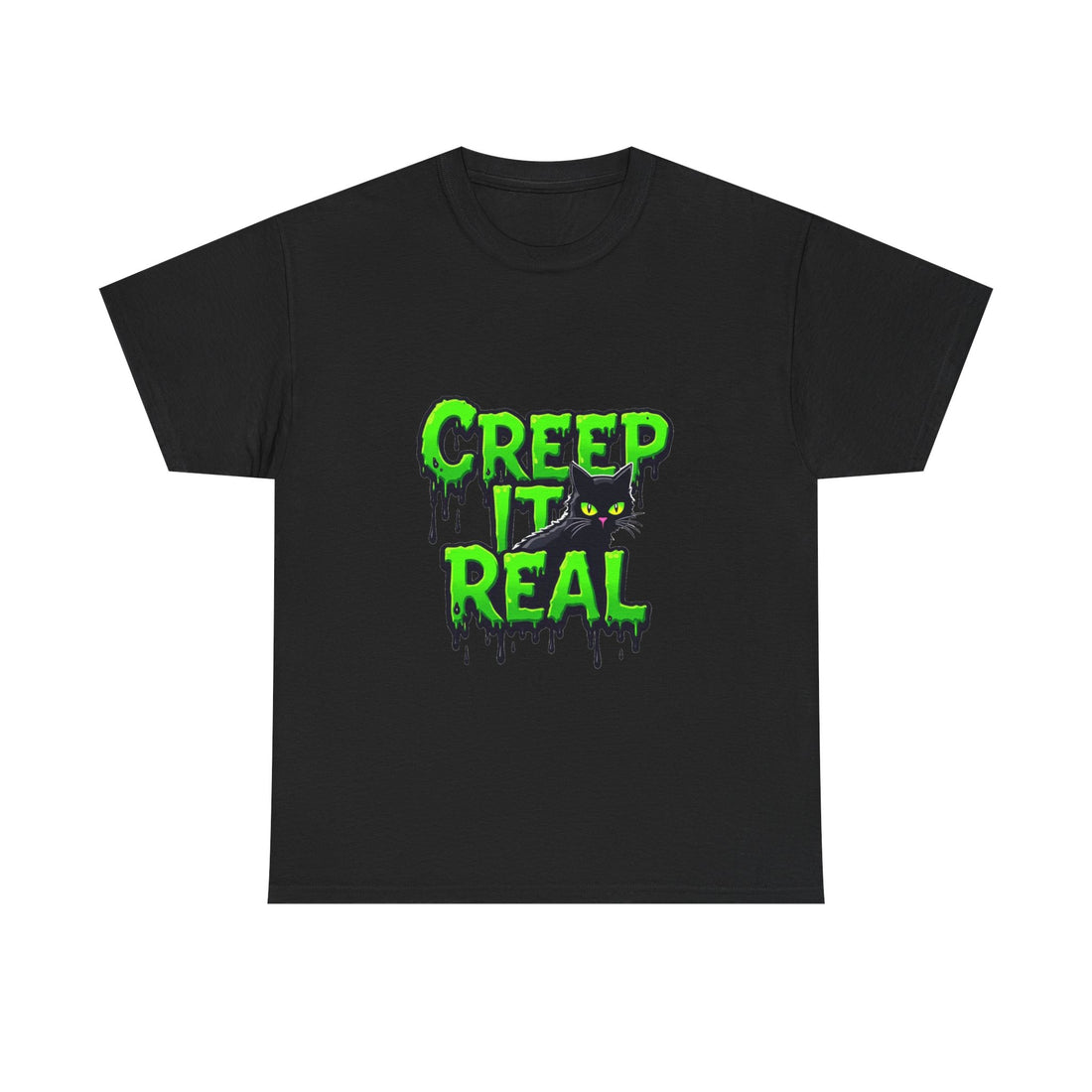'Creep It Real' Neon Green Halloween Cat T-Shirt