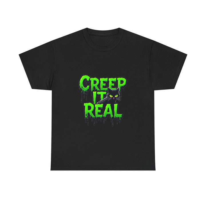'Creep It Real' Neon Green Halloween Cat T-Shirt
