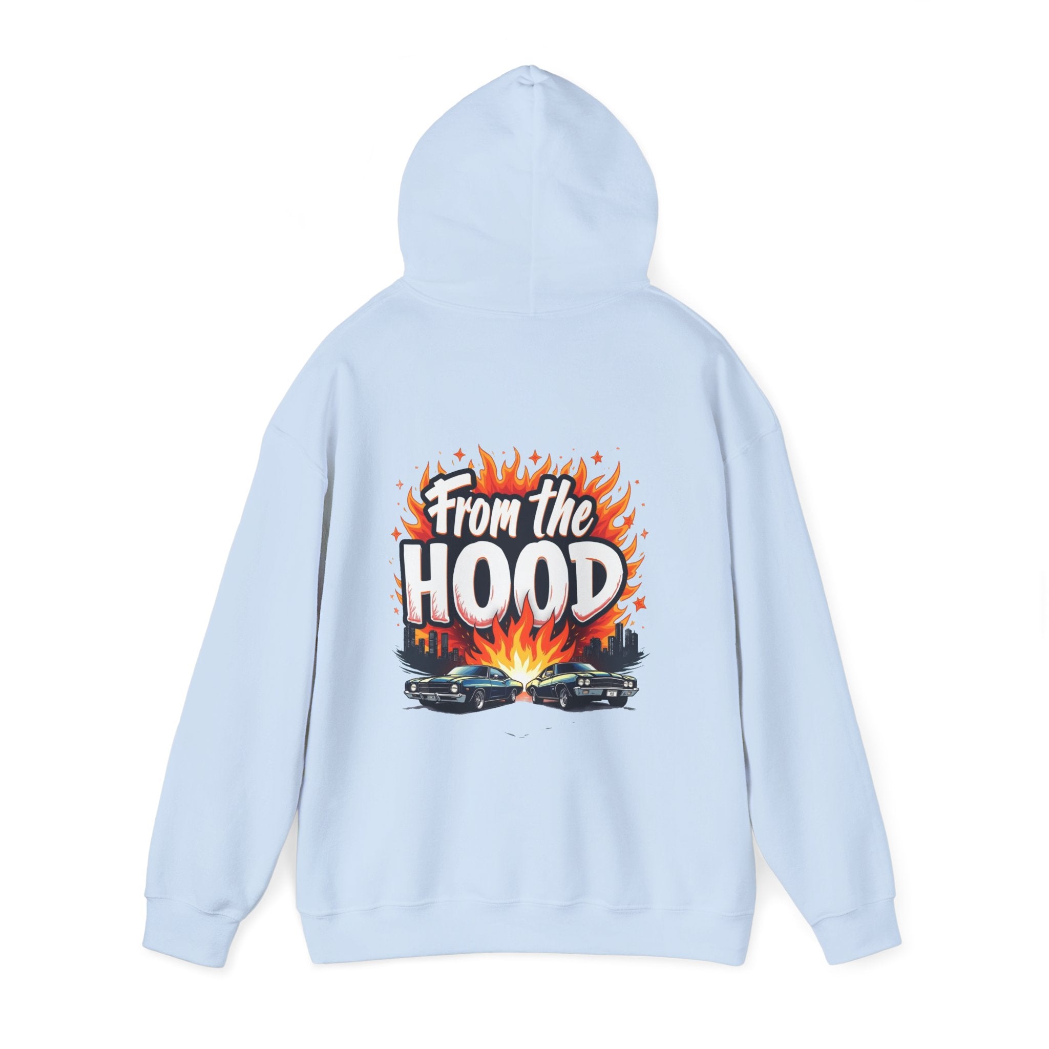 'From The Hood Graphic Hoodie' Vintage Car Flames Streetwear Pullover