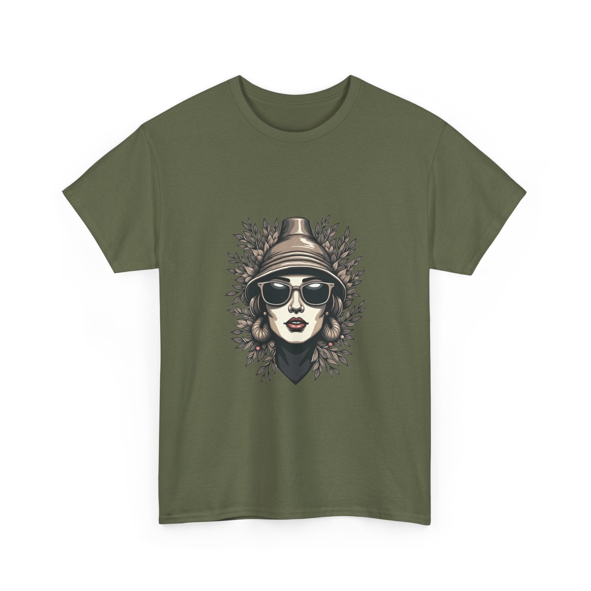 Vintage Chic Portrait  Retro Woman with Sunglasses & Hat T-Shirt