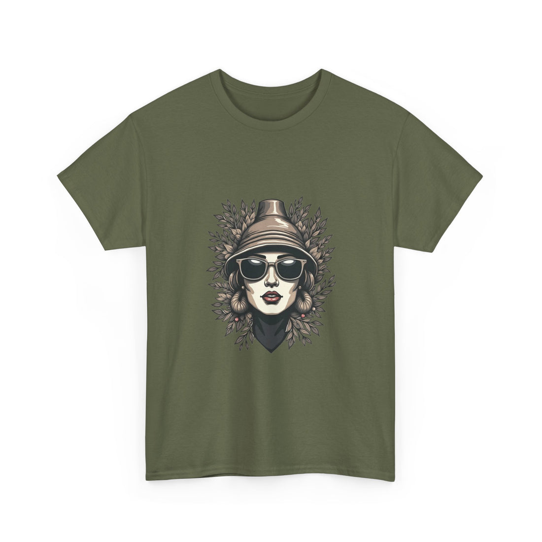 Vintage Chic Portrait  Retro Woman with Sunglasses & Hat T-Shirt