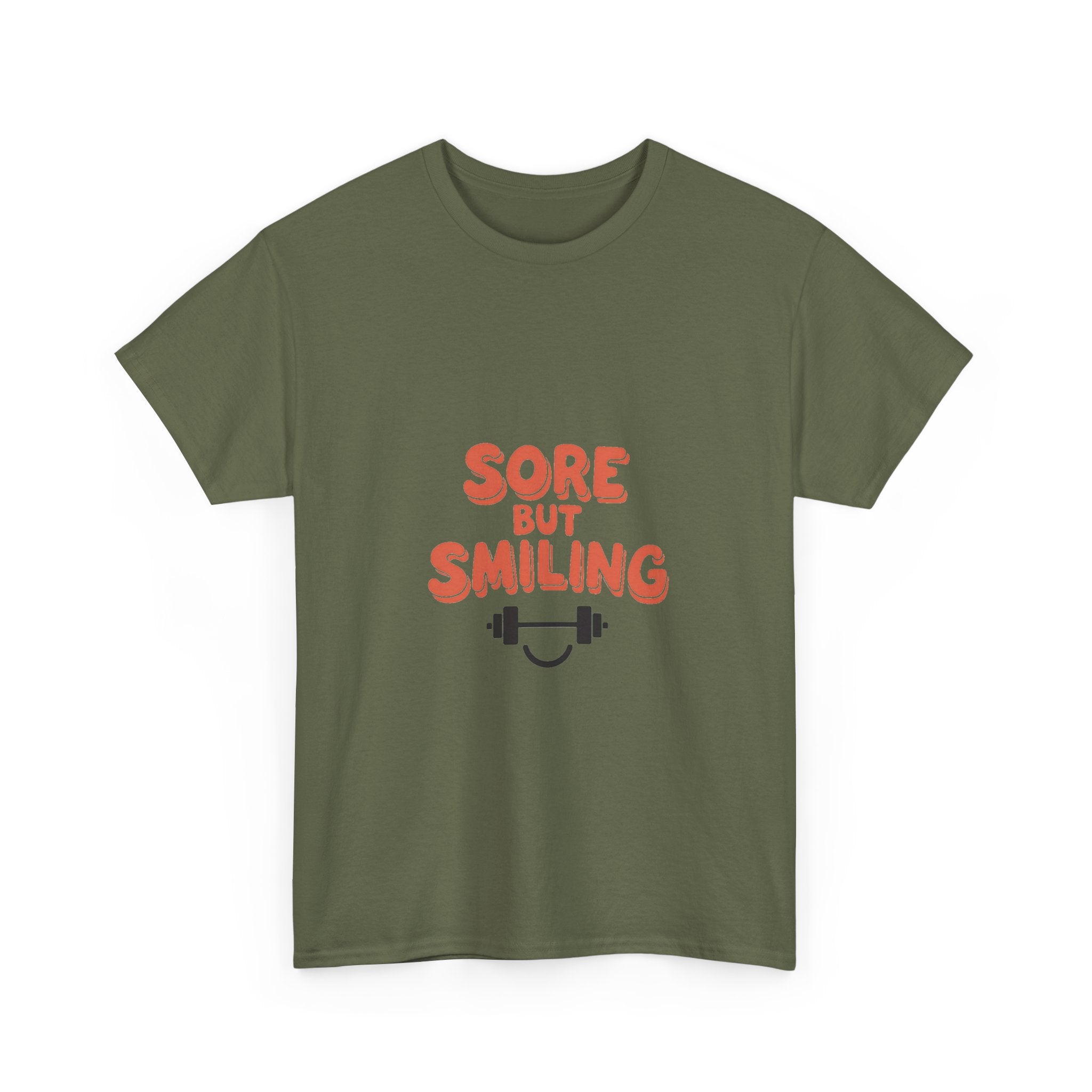 'Sore But Smiling' Workout Fitness Gym T‑Shirt with Barbell Graphic
