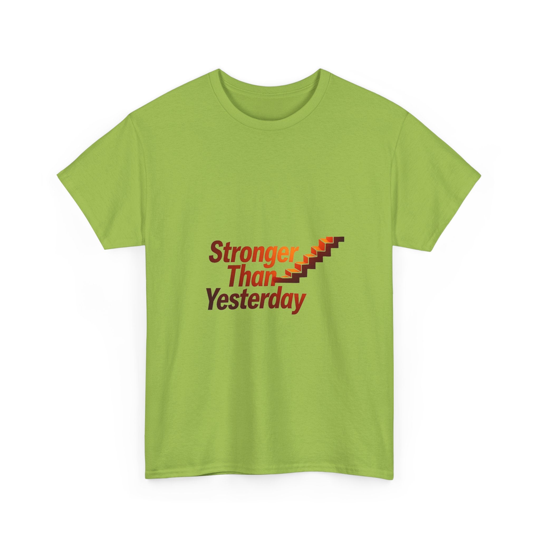 'Stronger Than Yesterday' Motivational Retro Staircase Fitness T‑Shirt