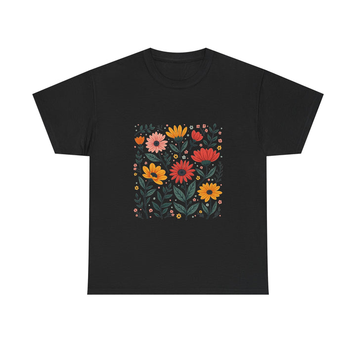 Floral Meadow Retro Orange & Pink Wildflower Graphic T-Shirt
