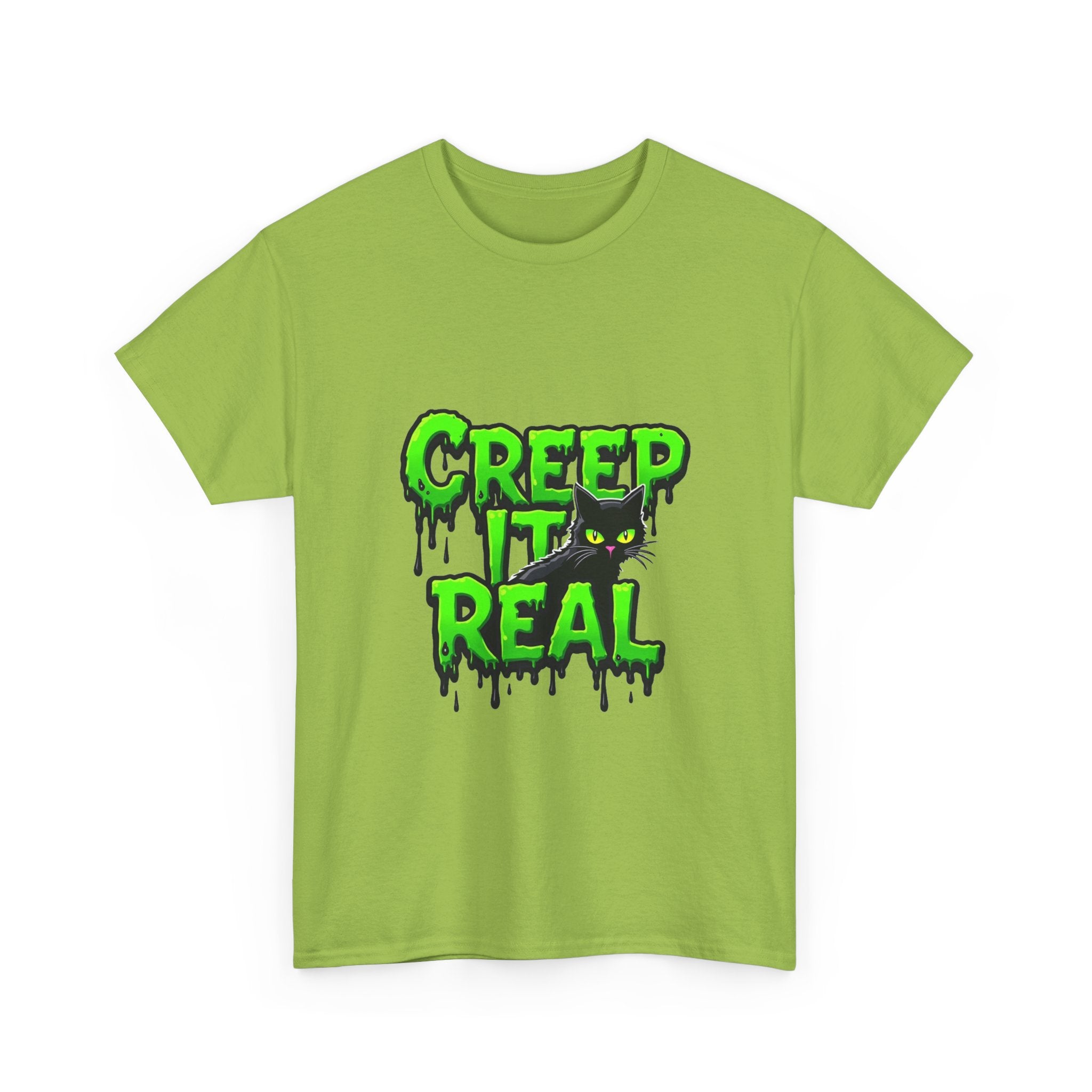 'Creep It Real' Neon Green Halloween Cat T-Shirt