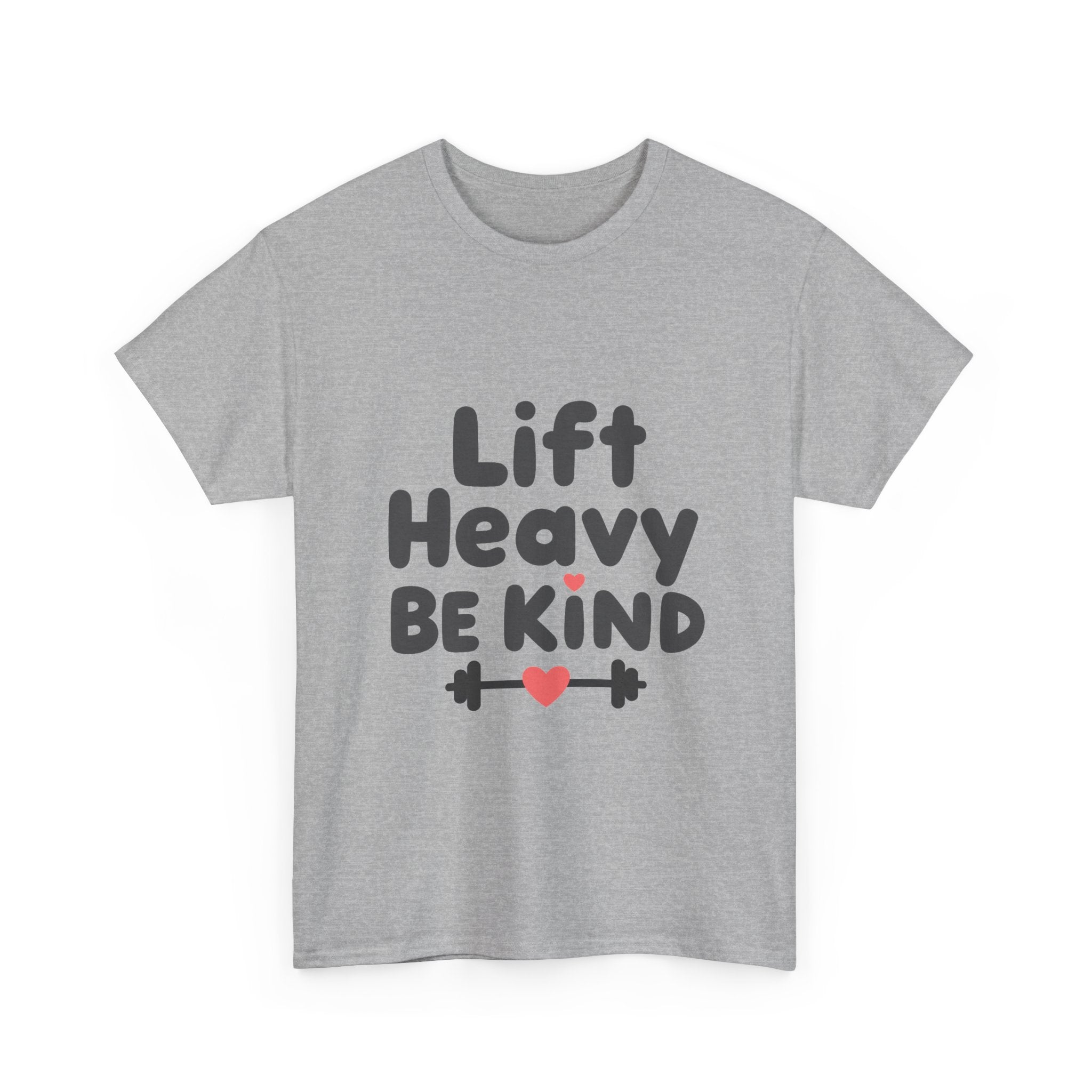 'Lift Heavy Be Kind' Weightlifting Gym T-Shirt with Heart Barbell