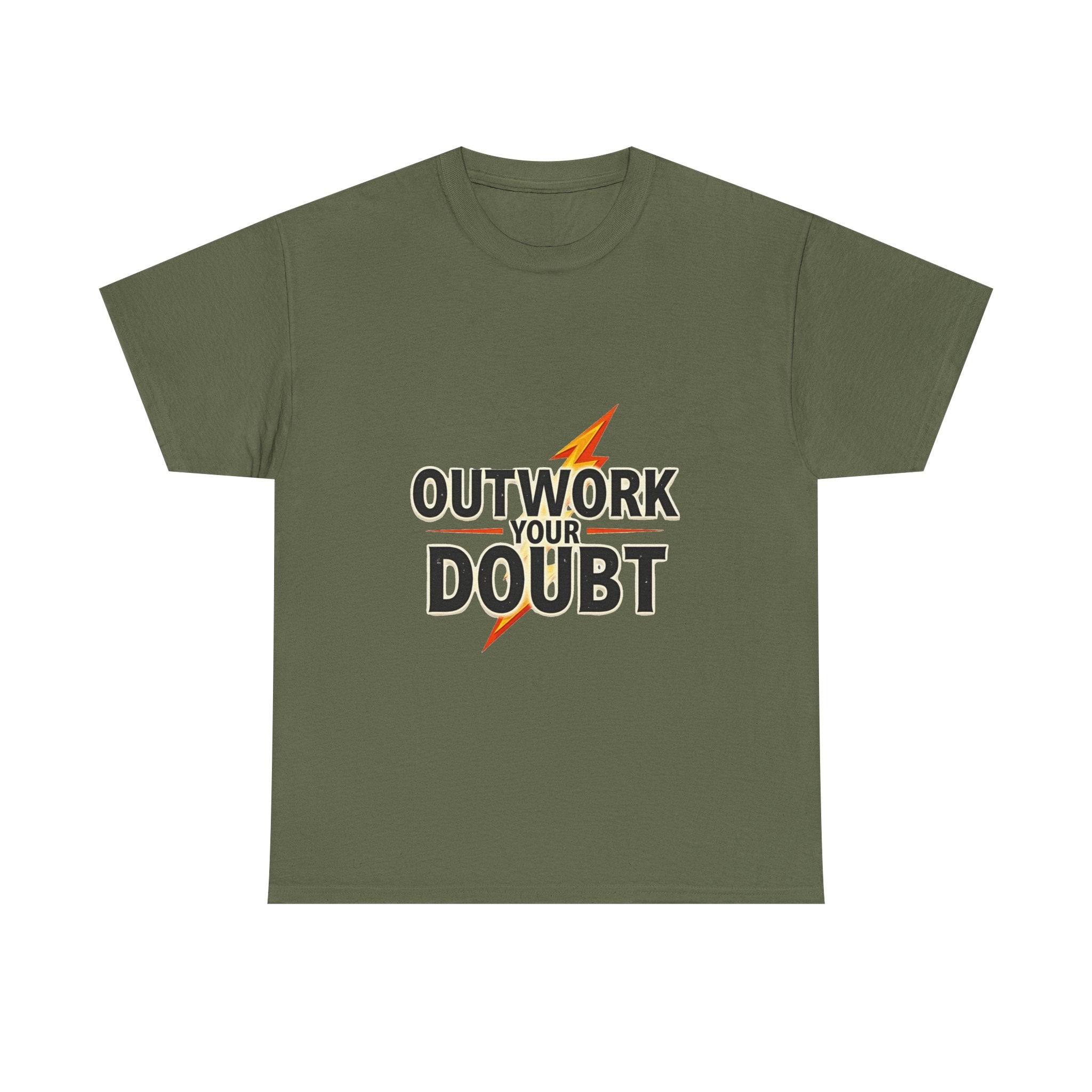 'Outwork Your Doubt' Motivational Lightning Graphic T-Shirt