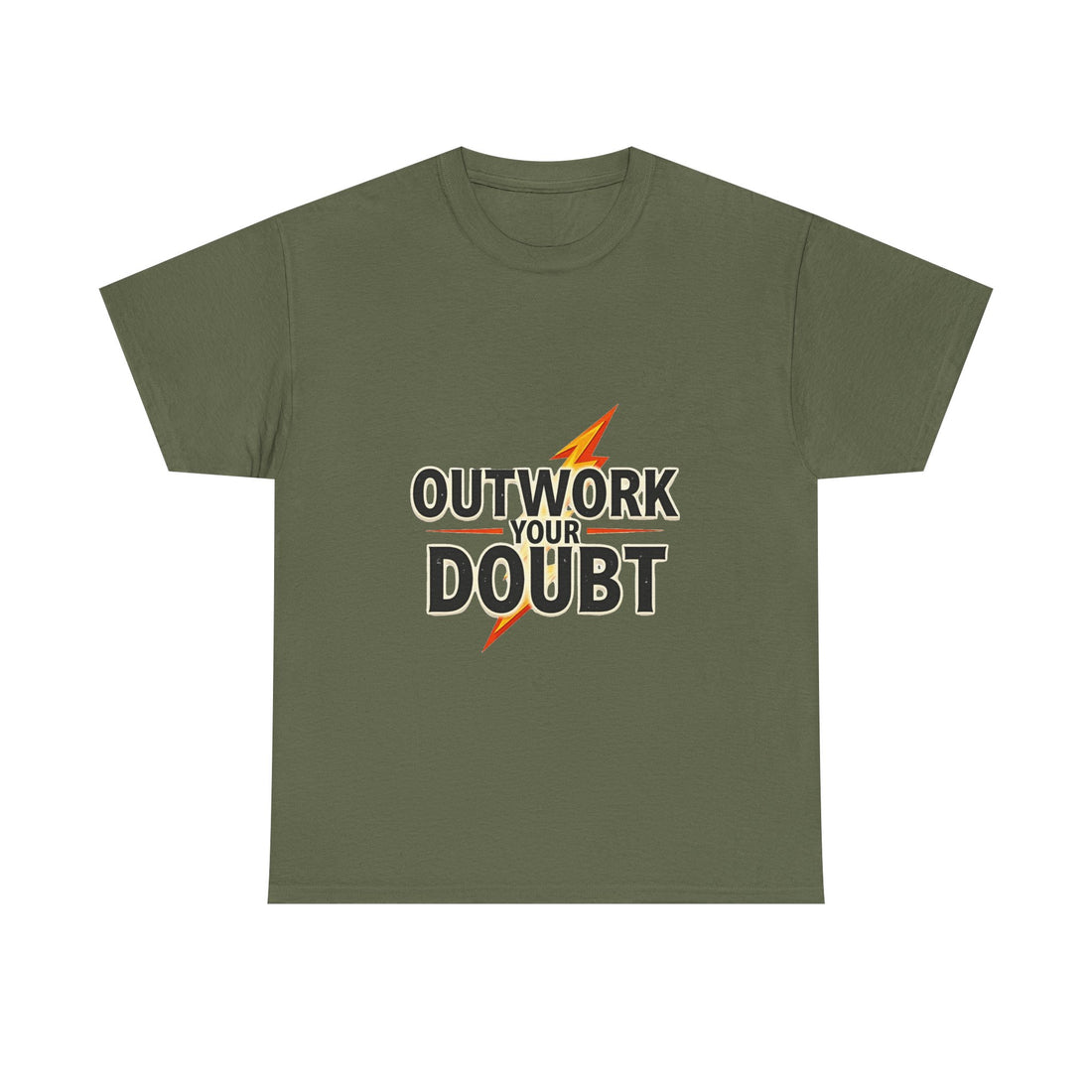 'Outwork Your Doubt' Motivational Lightning Graphic T-Shirt