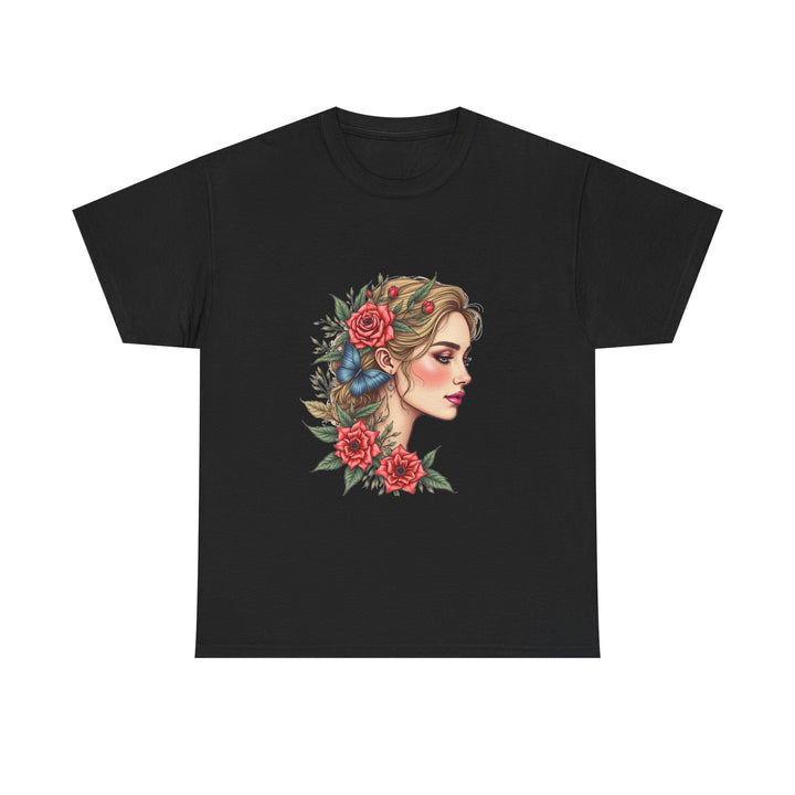 Floral Portrait Vintage Woman with Roses Graphic T‑Shirt