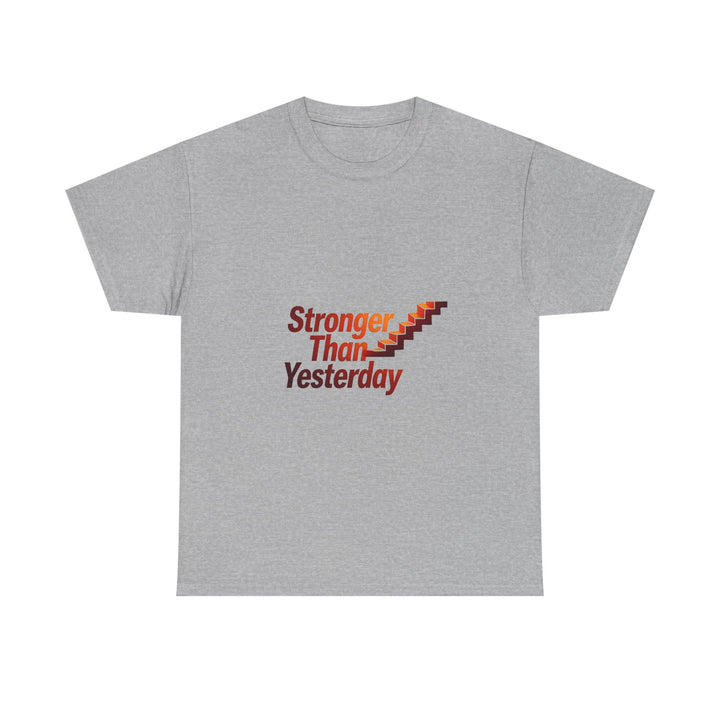 'Stronger Than Yesterday' Motivational Retro Staircase Fitness T‑Shirt