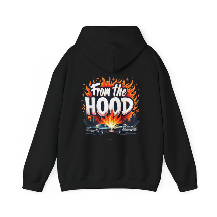 'From The Hood Graphic Hoodie' Vintage Car Flames Streetwear Pullover