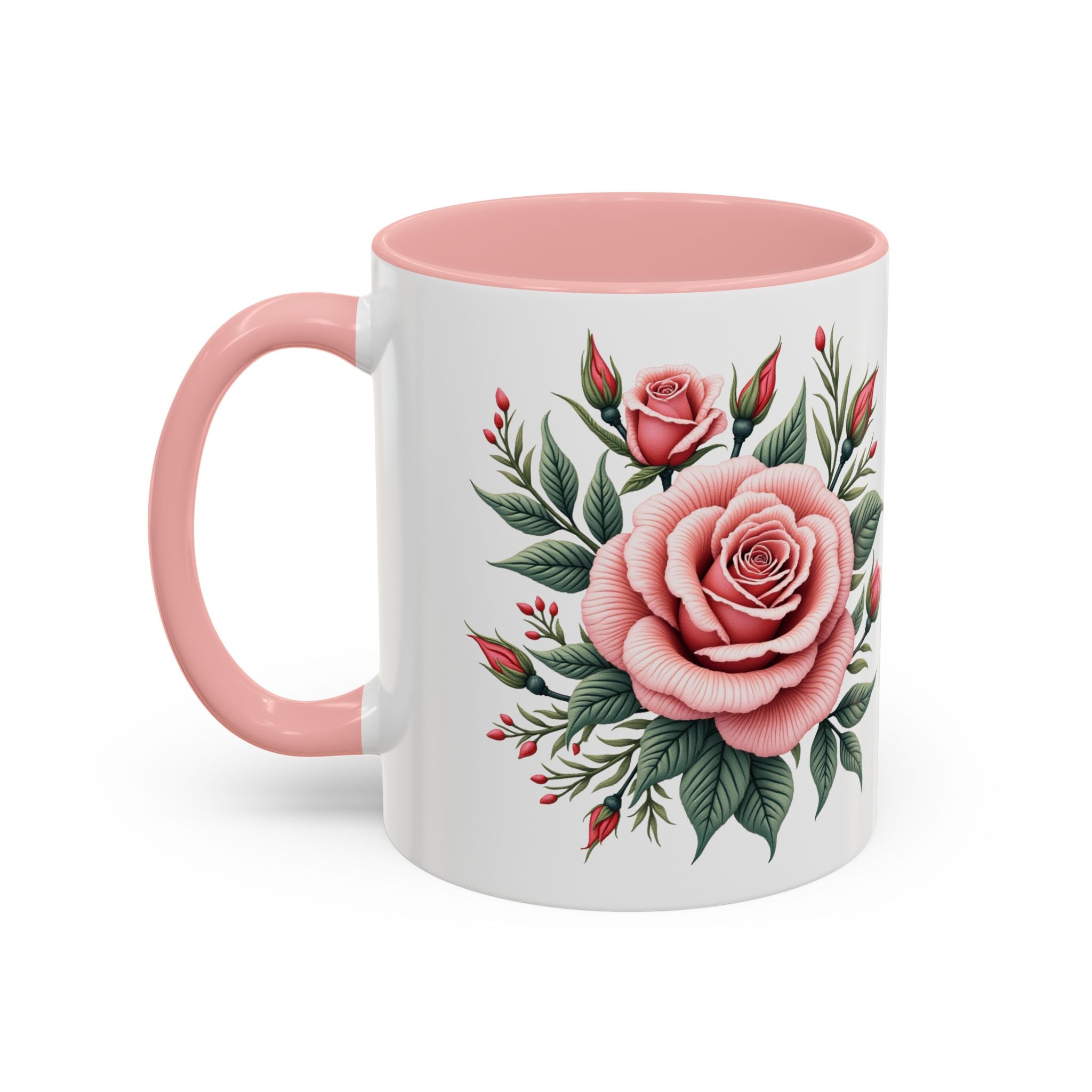 Pink Rose Accent Floral Ceramic Tea & Coffee Cup