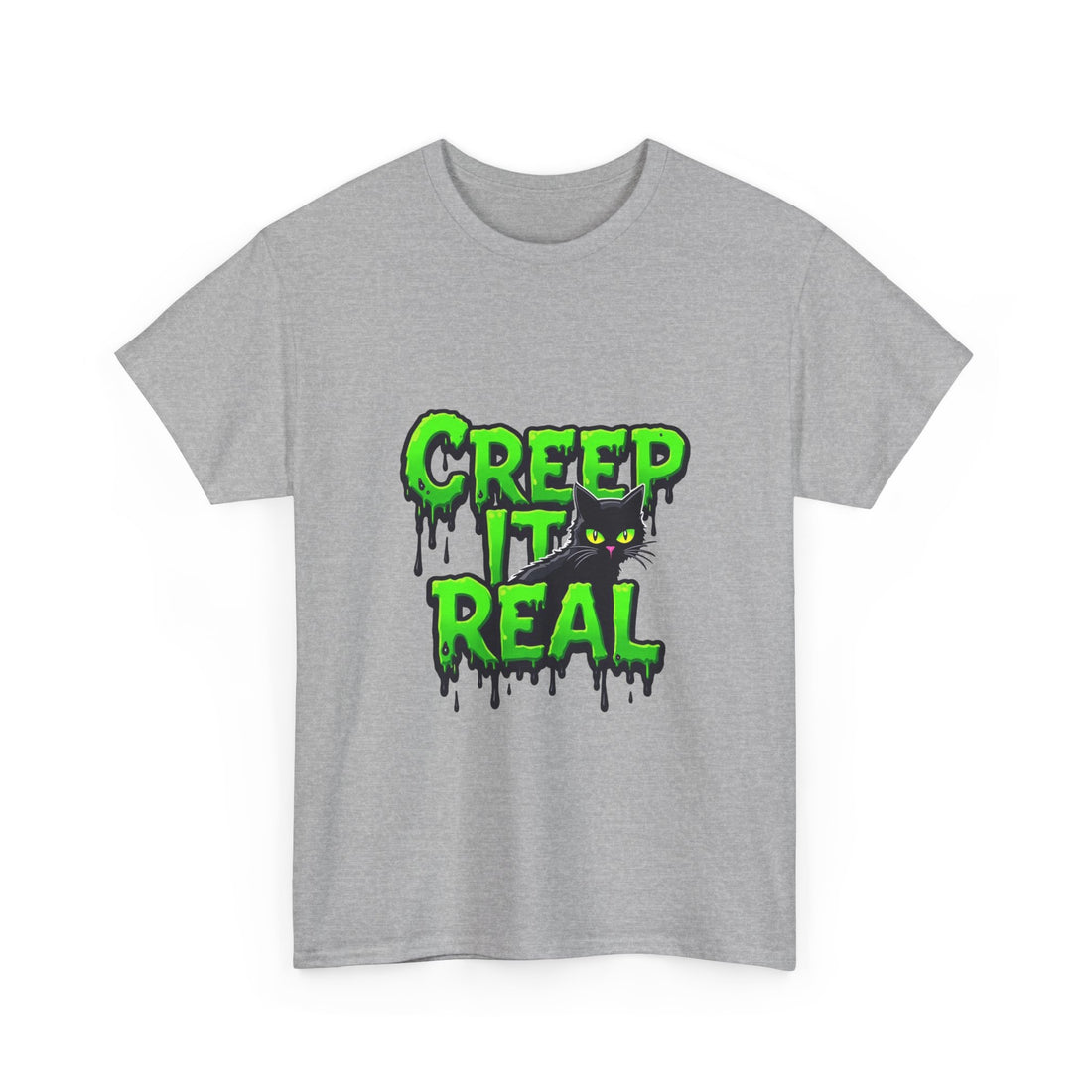 'Creep It Real' Neon Green Halloween Cat T-Shirt