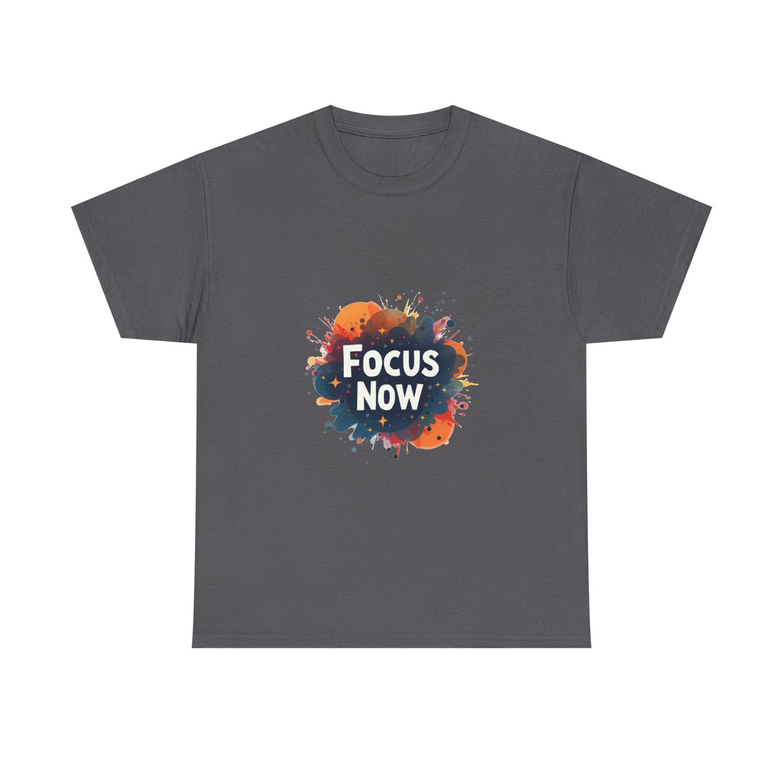 'Focus Now' Motivational Graphic T‑Shirt with Color Splash Design
