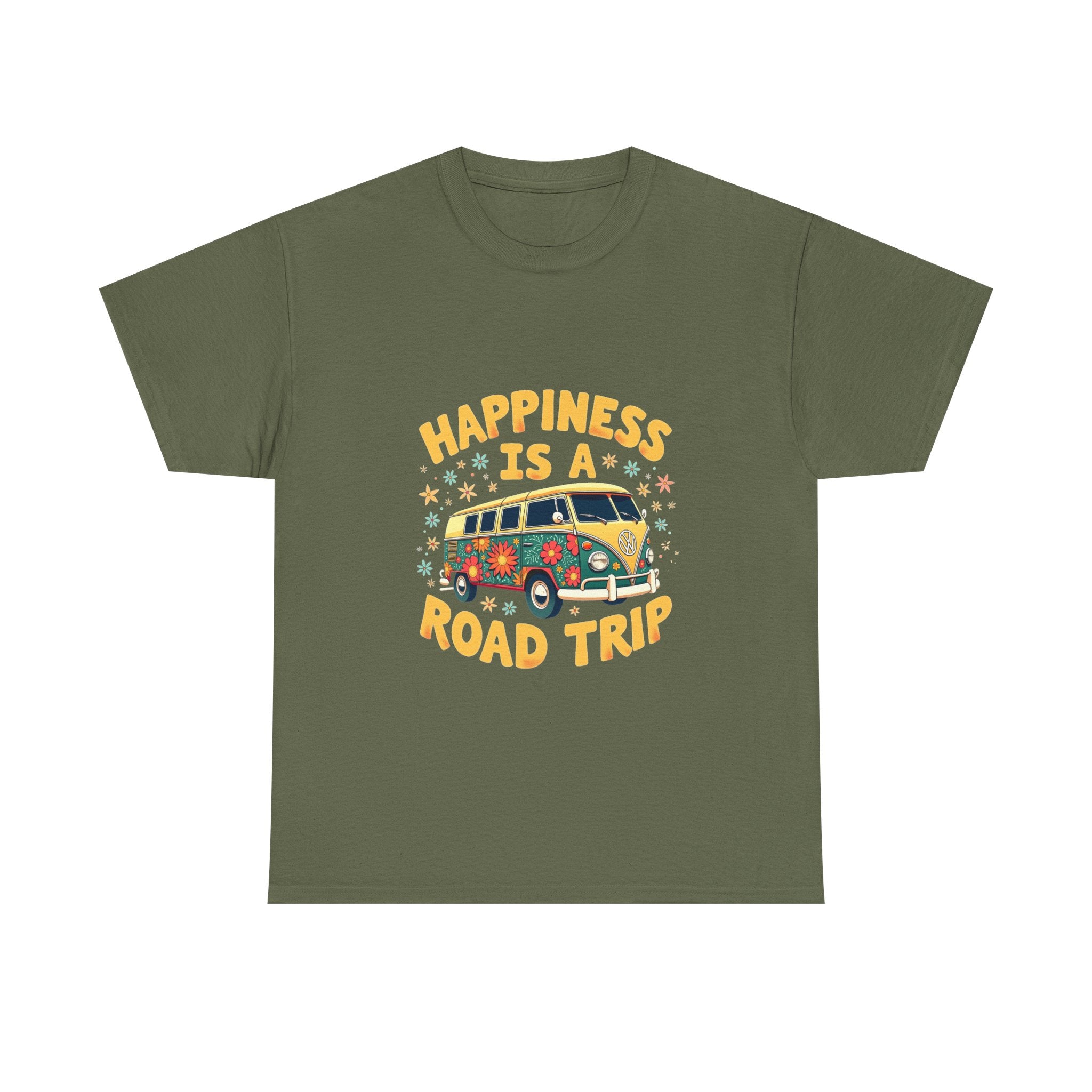 "Happiness Is A Road Trip" Retro VW Bus T-Shirt