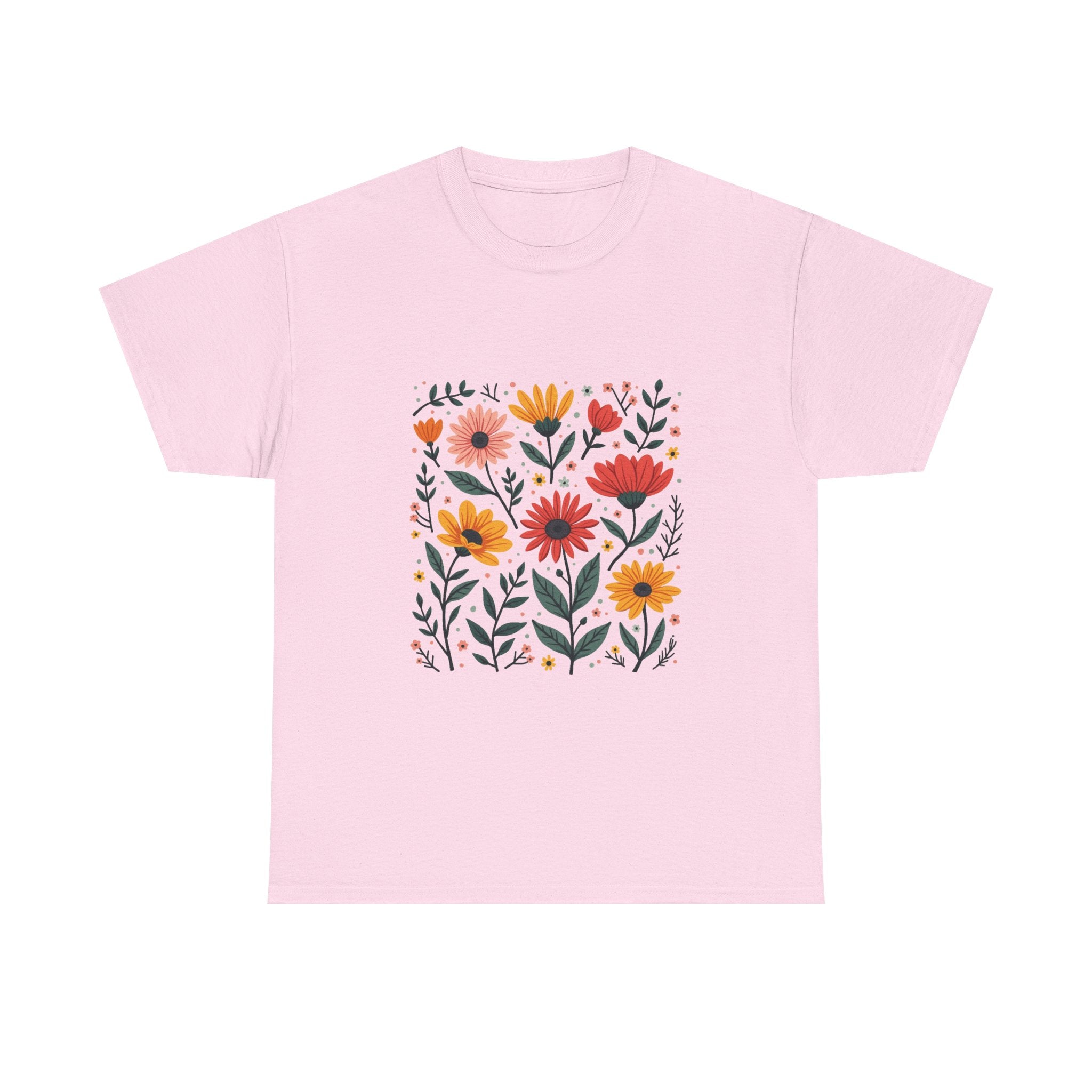 Floral Meadow Retro Orange & Pink Wildflower Graphic T-Shirt