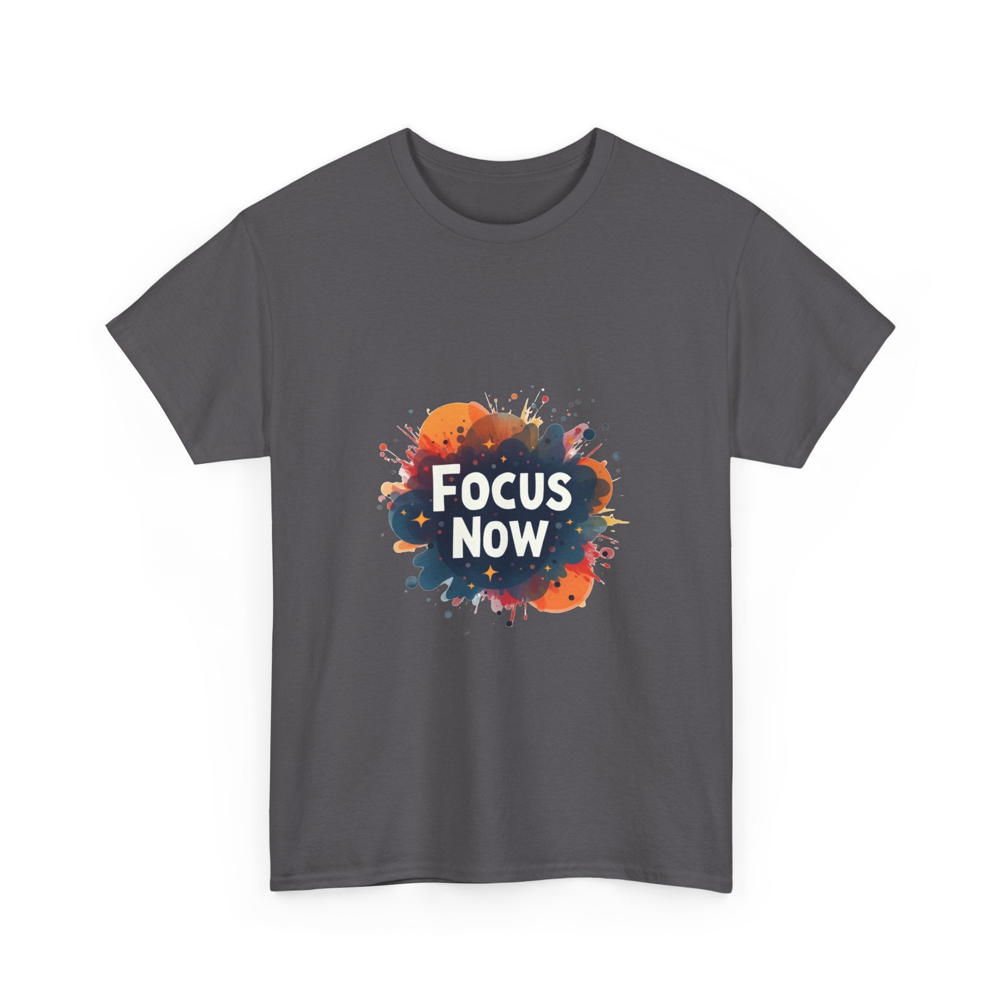 'Focus Now' Motivational Graphic T‑Shirt with Color Splash Design