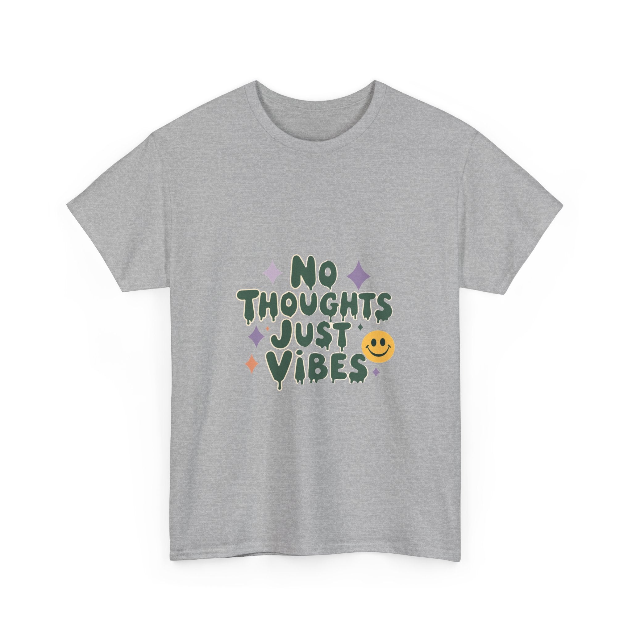 'No Thoughts Just Vibes' Relaxed Smiley Graphic T-Shirt