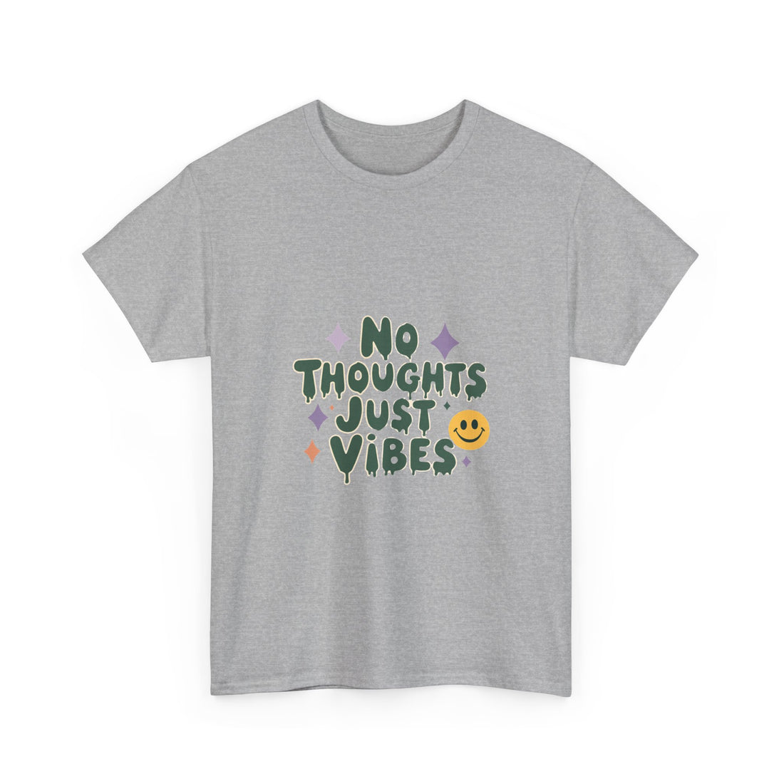 'No Thoughts Just Vibes' Relaxed Smiley Graphic T-Shirt