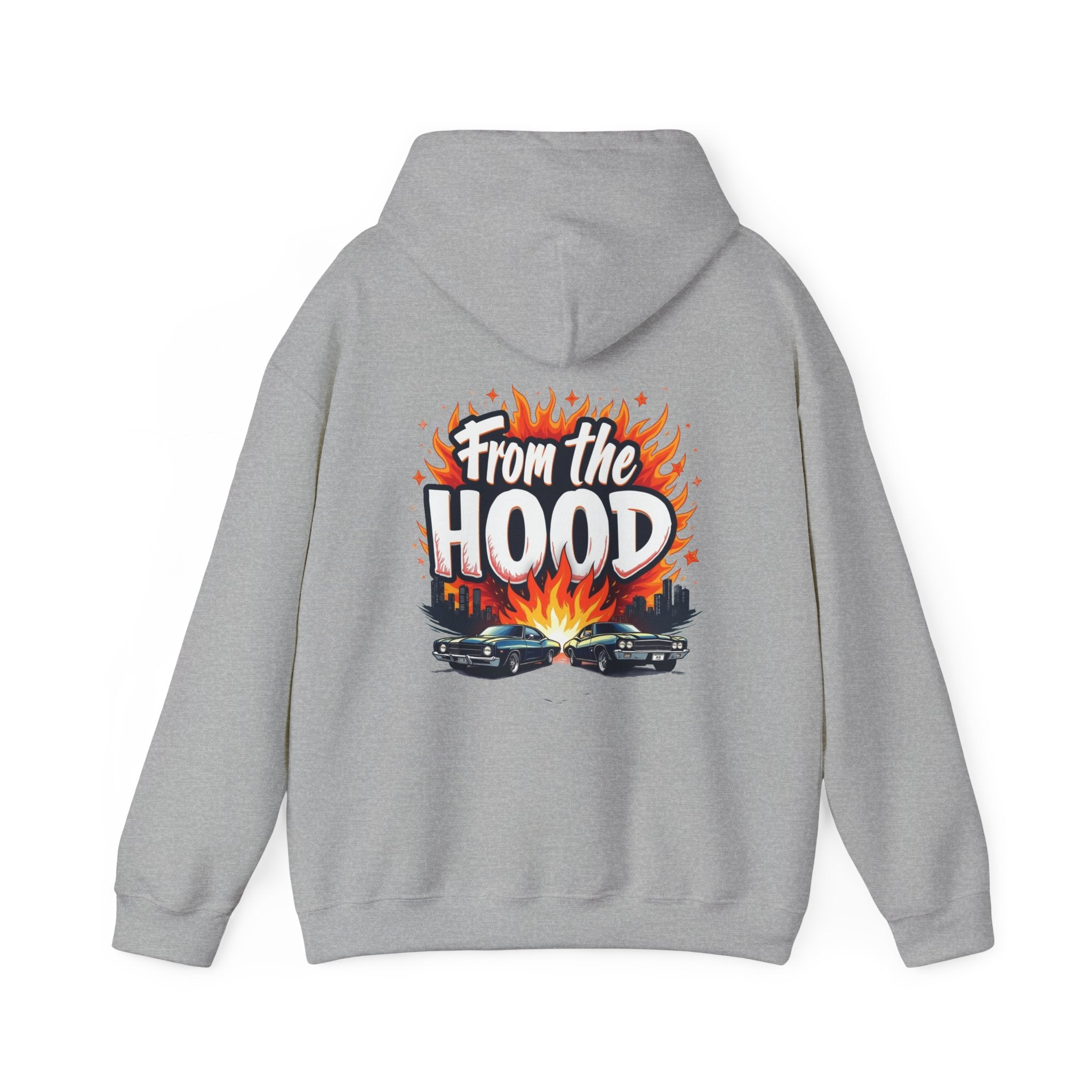 'From The Hood Graphic Hoodie' Vintage Car Flames Streetwear Pullover