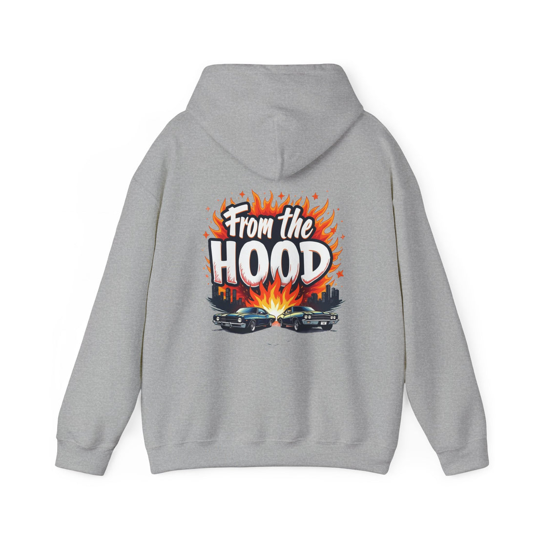 'From The Hood Graphic Hoodie' Vintage Car Flames Streetwear Pullover